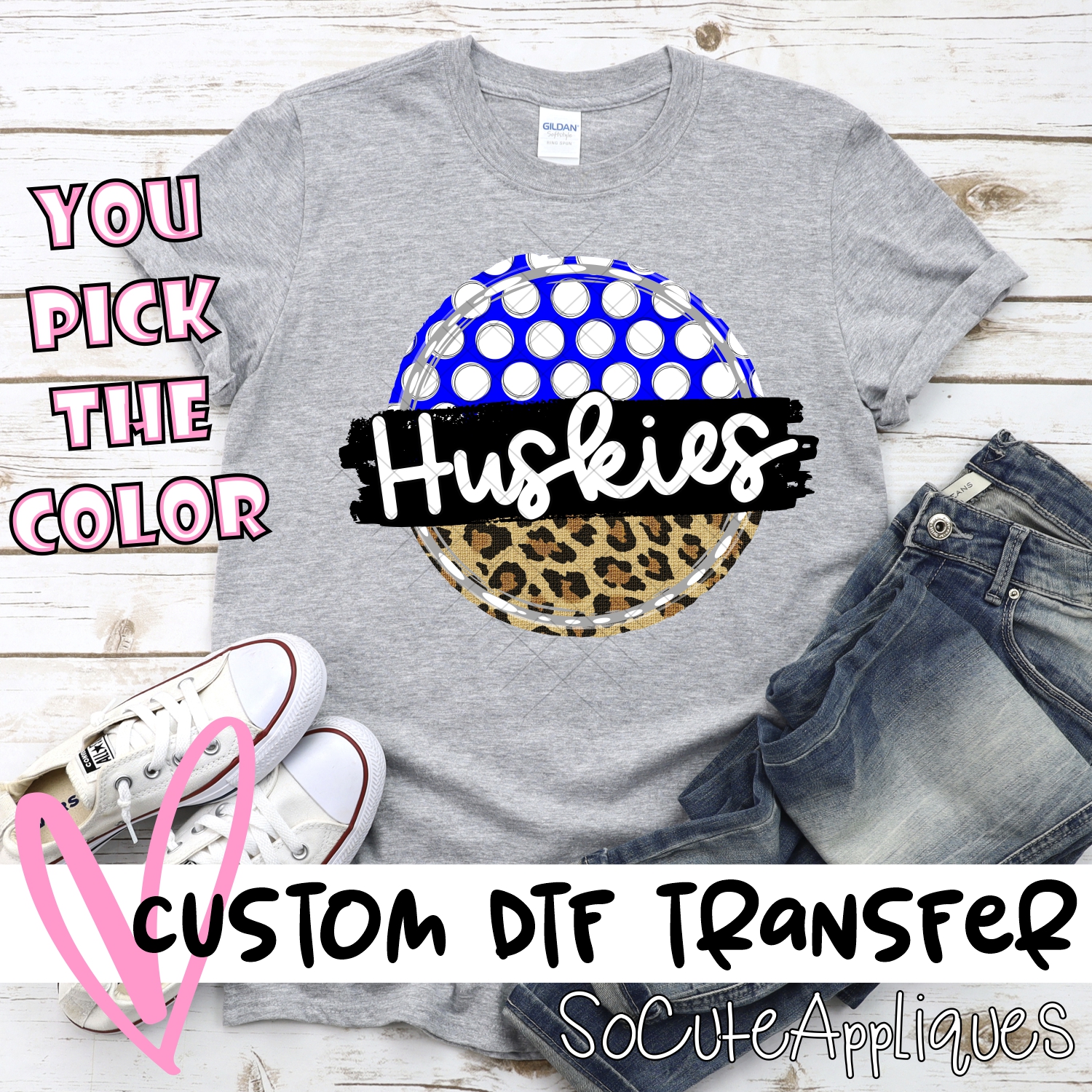 CUSTOM Huskies polka dot Leopard circle *DTF* Transfer