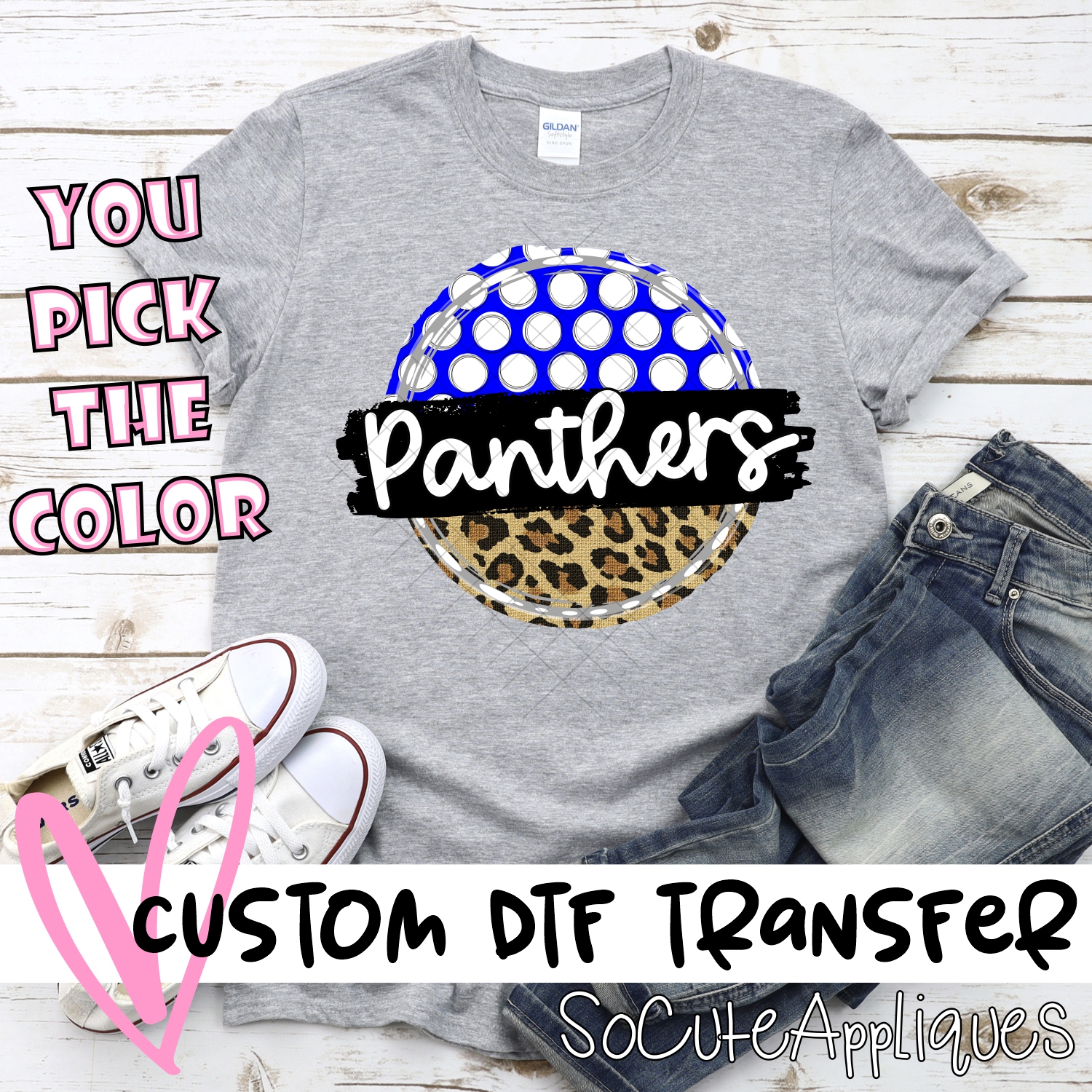 CUSTOM Panthers polka dot Leopard circle *DTF* Transfer