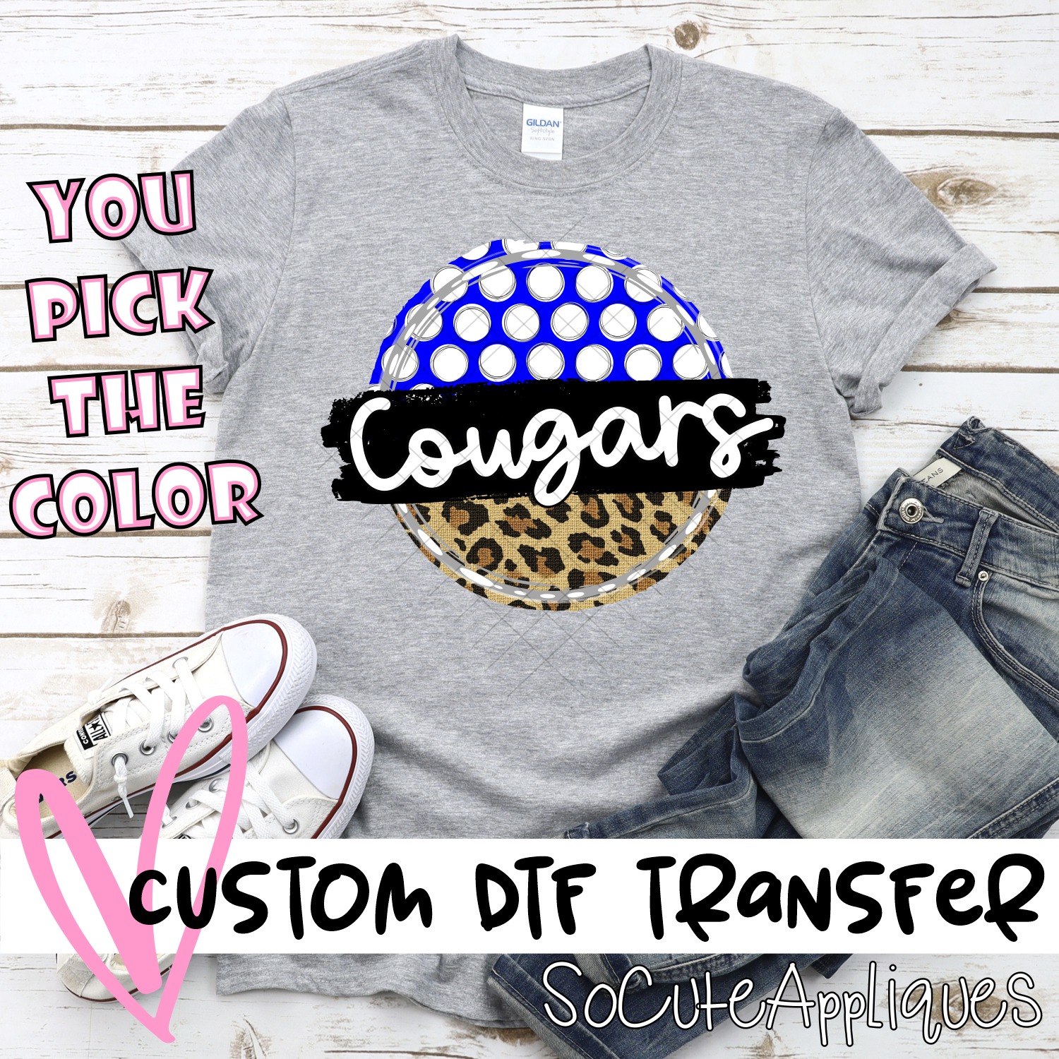 CUSTOM Cougars polka dot Leopard circle *DTF* Transfer
