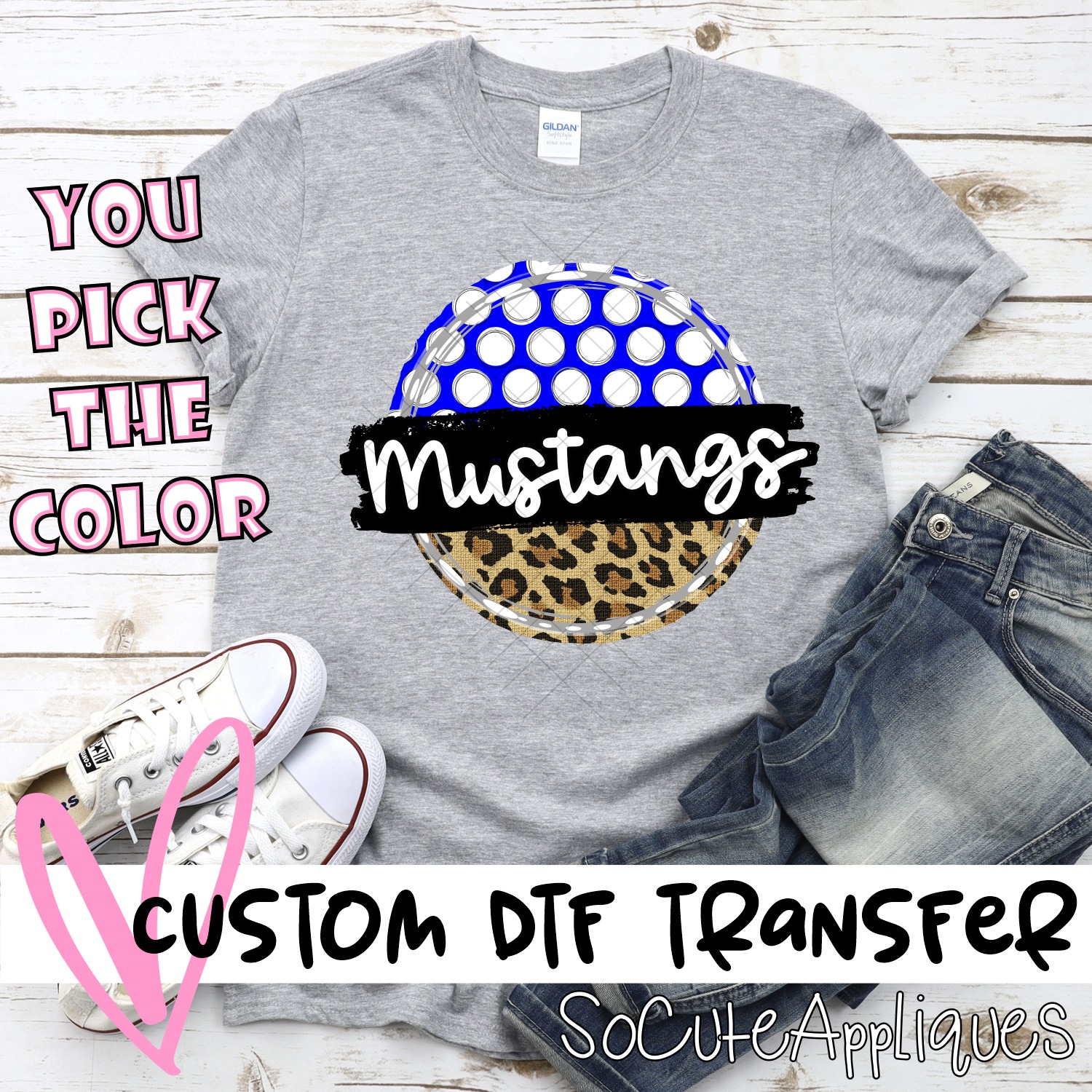 CUSTOM Mustangs polka dot Leopard circle *DTF* Transfer