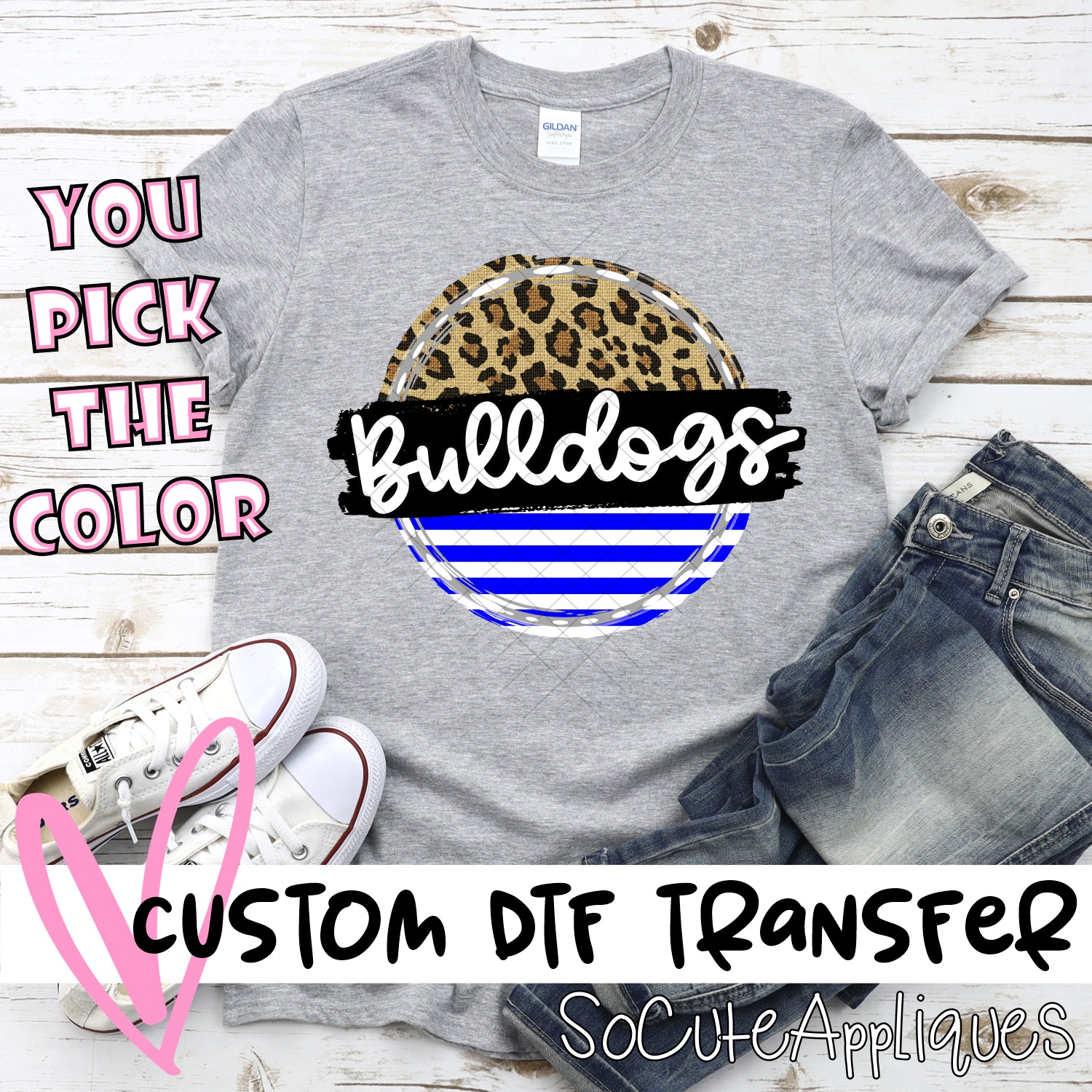 CUSTOM Bulldogs Stripe Leopard circle *DTF* Transfer