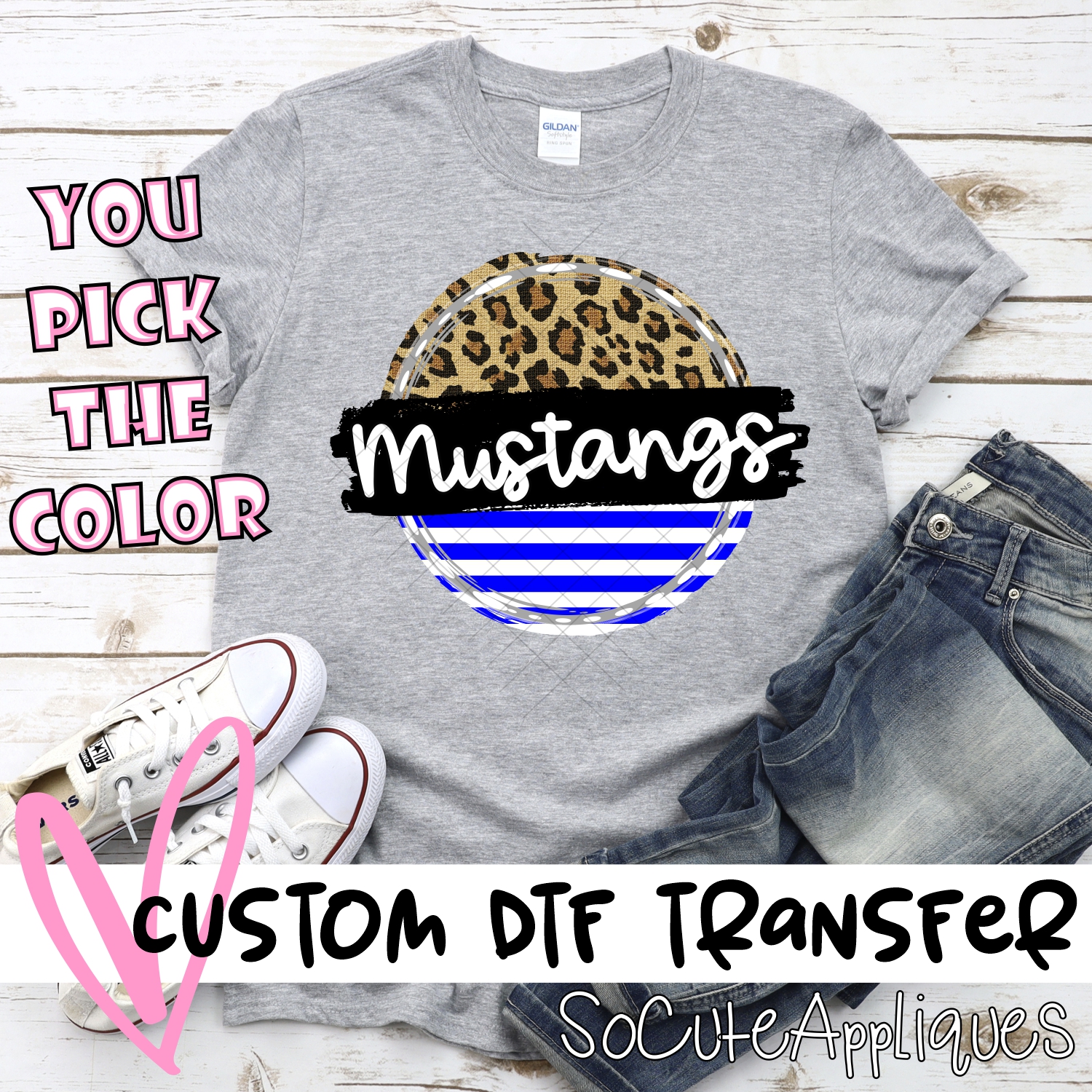 CUSTOM Mustangs Stripe Leopard circle *DTF* Transfer