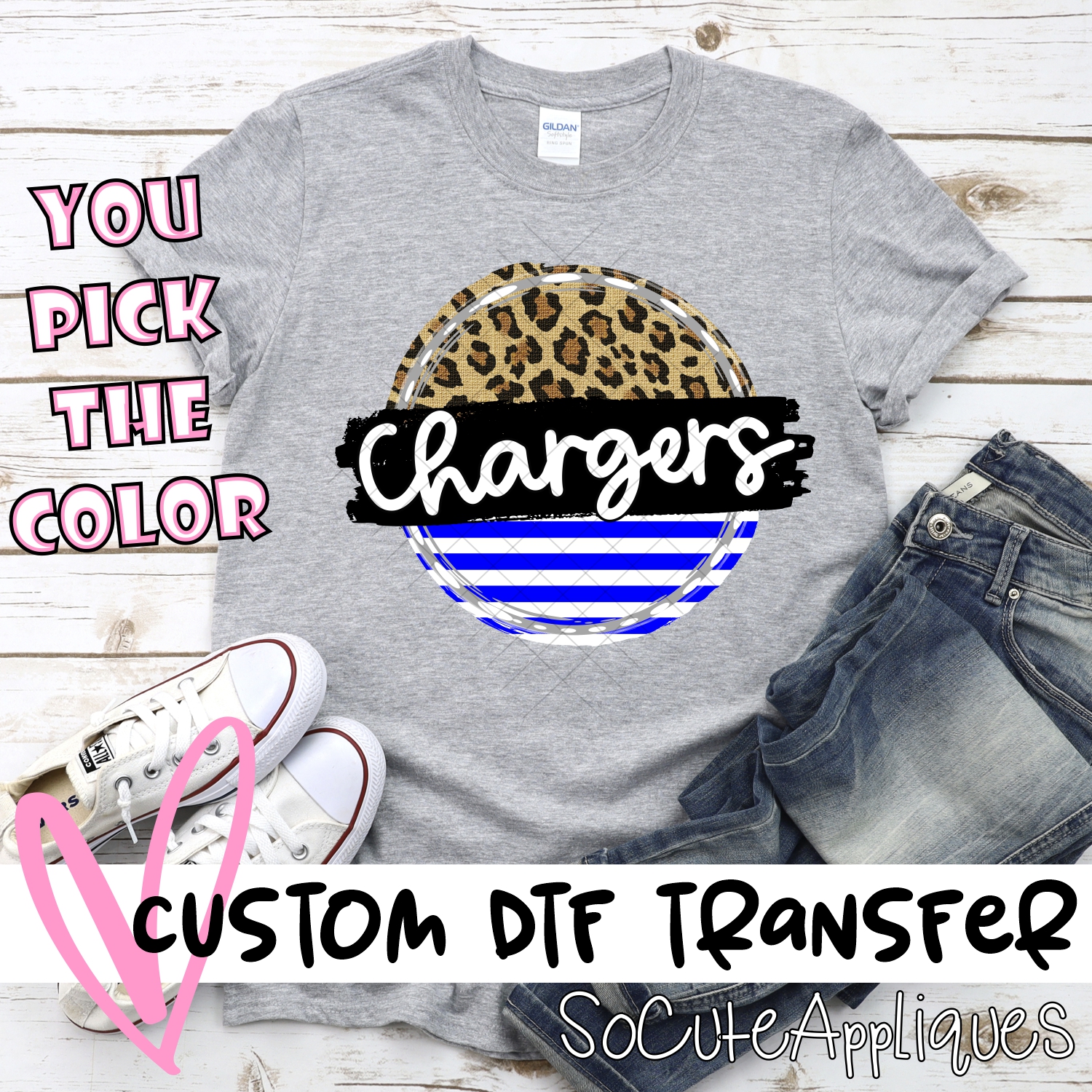 CUSTOM Chargers Stripe Leopard circle *DTF* Transfer