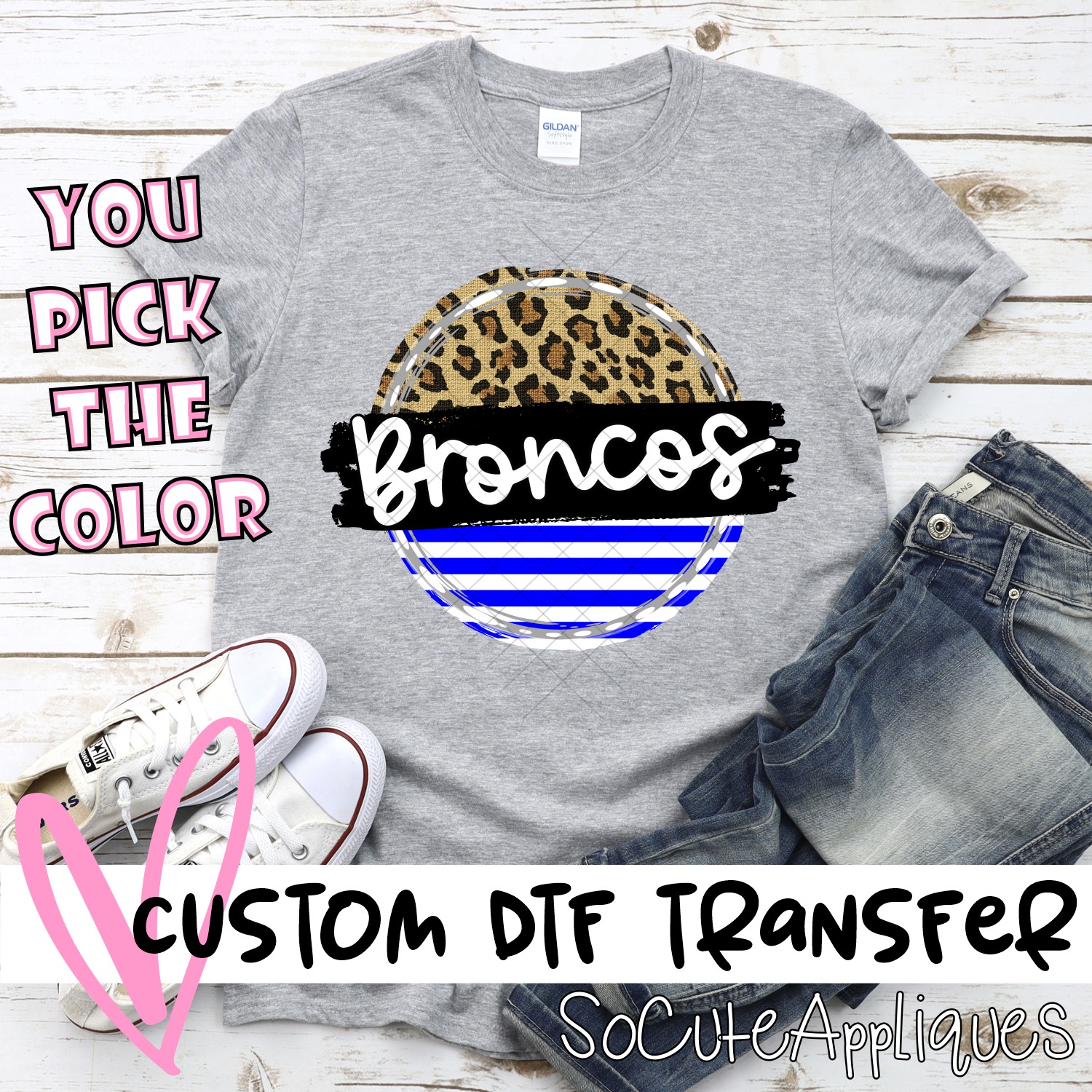CUSTOM Broncos Stripe Leopard circle *DTF* Transfer