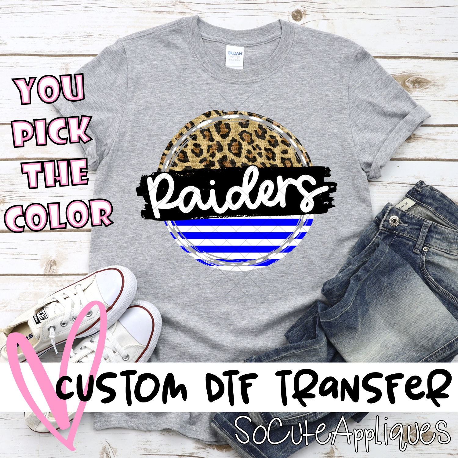 CUSTOM Raiders Stripe Leopard circle *DTF* Transfer