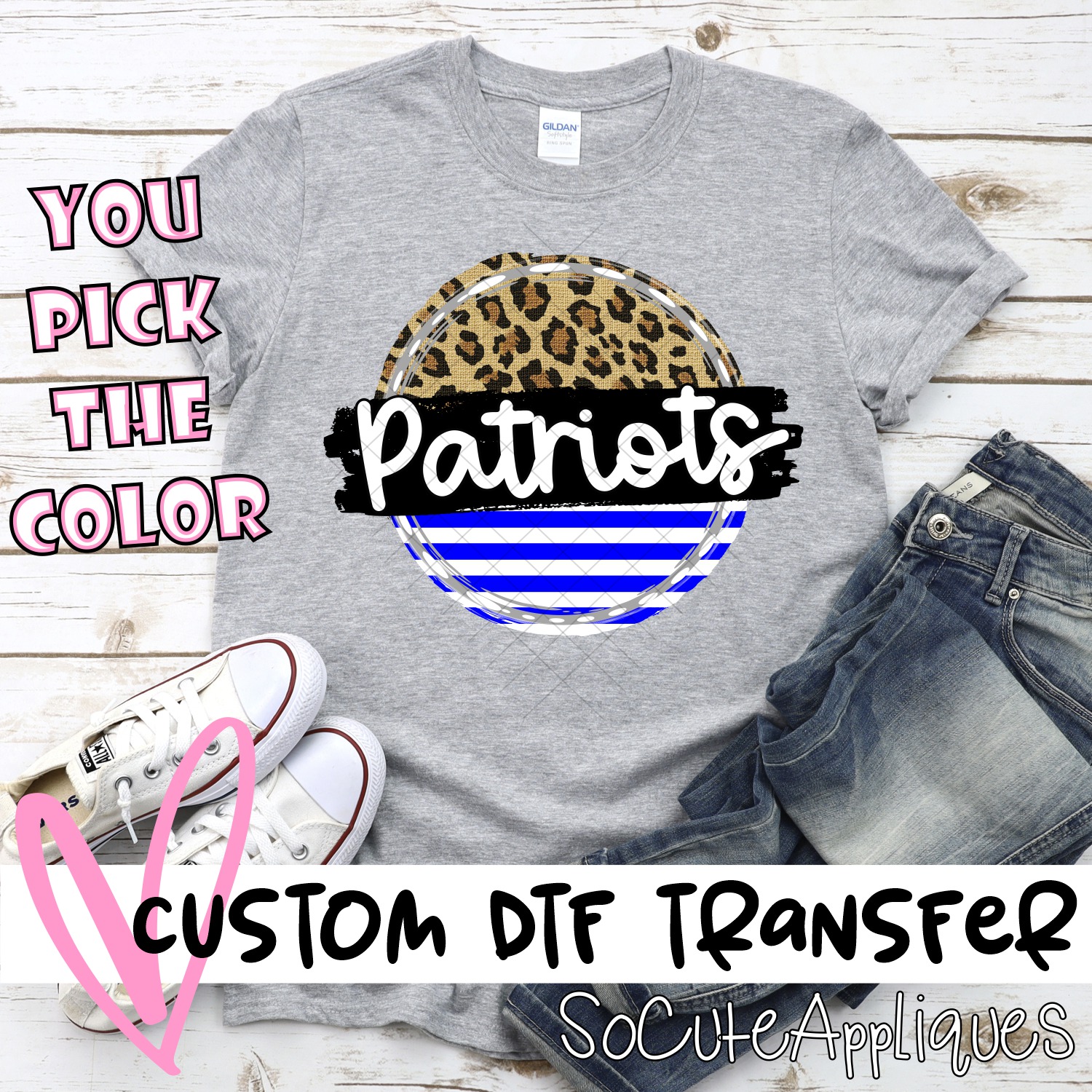 CUSTOM Patriots Stripe Leopard circle *DTF* Transfer