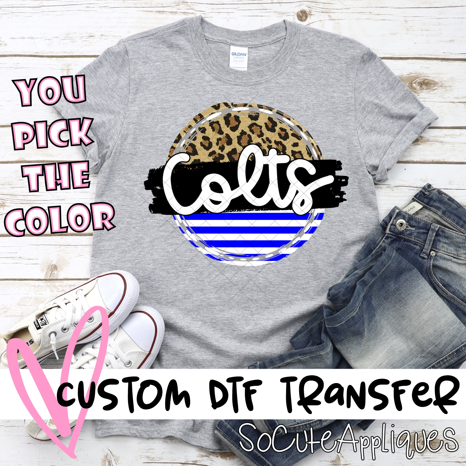 CUSTOM Colts Stripe Leopard circle *DTF* Transfer