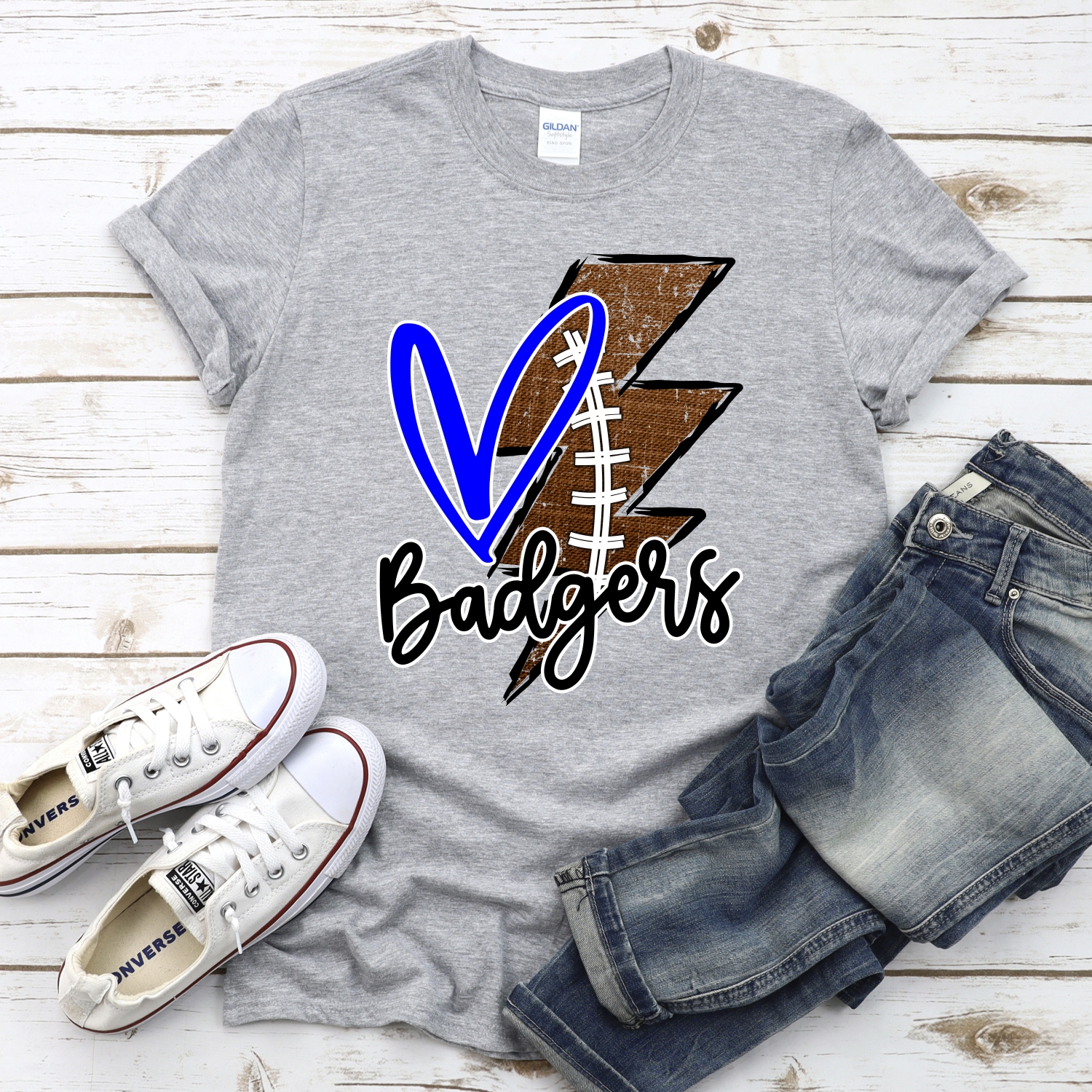 CUSTOM Badgers football lightning bolt heart *DTF* Transfer - Image 2