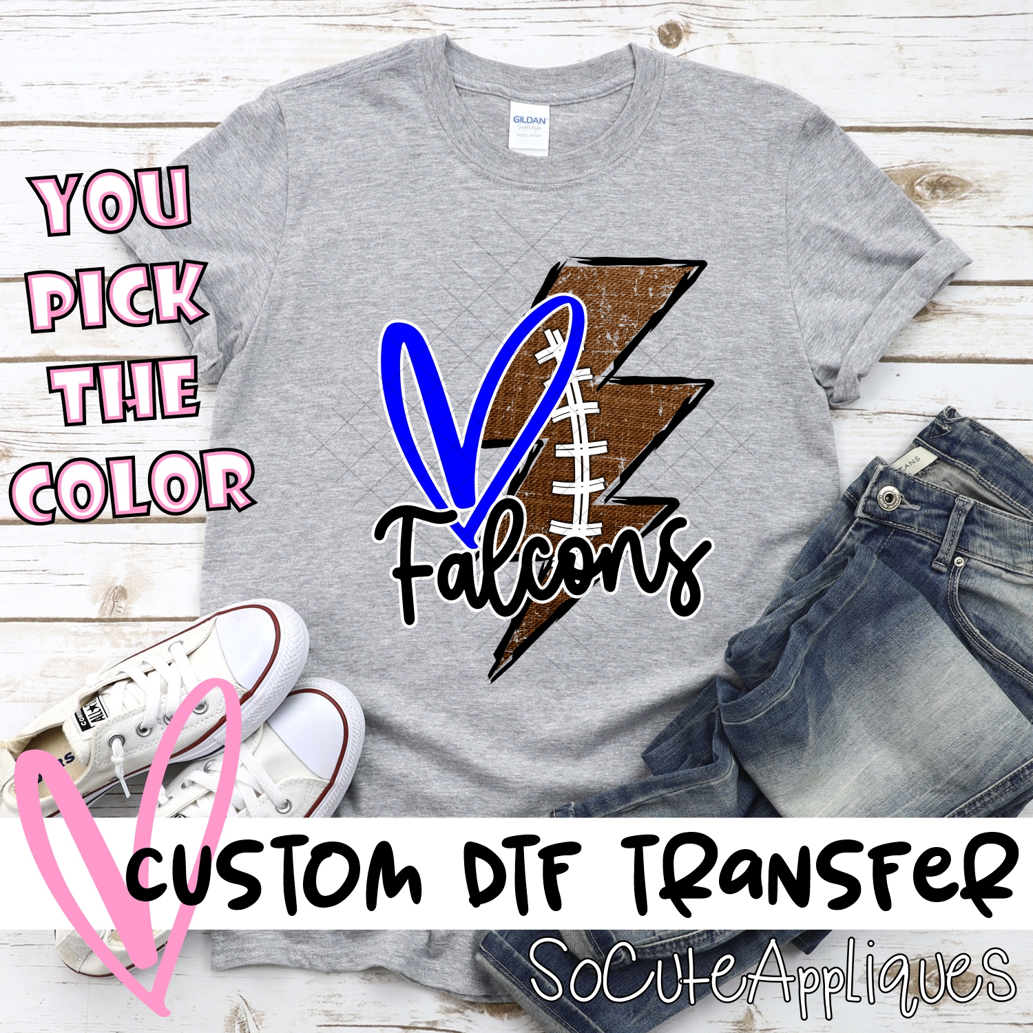 CUSTOM Falcons football lightning bolt heart *DTF* Transfer