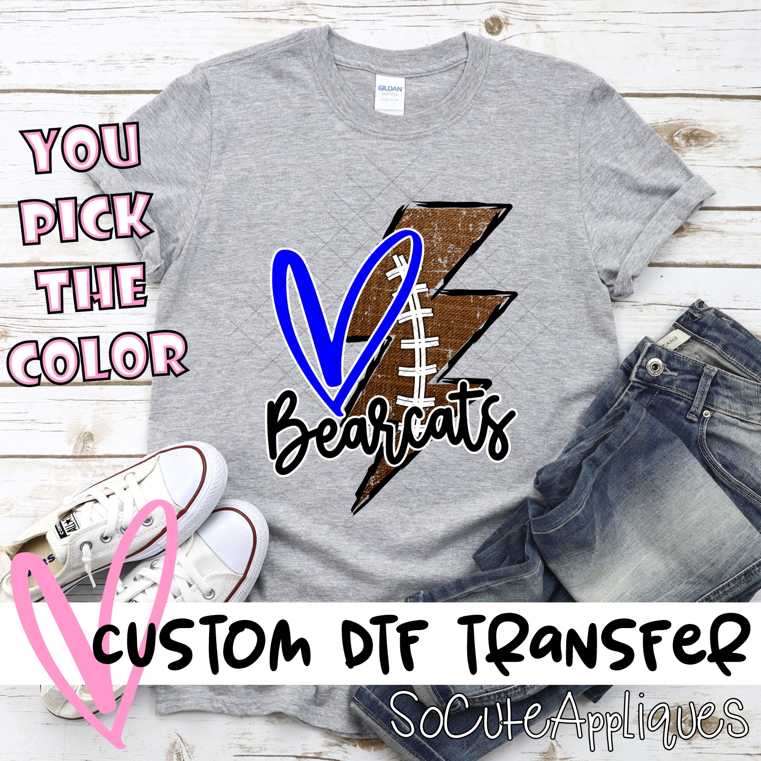 CUSTOM Bearcats football lightning bolt heart *DTF* Transfer
