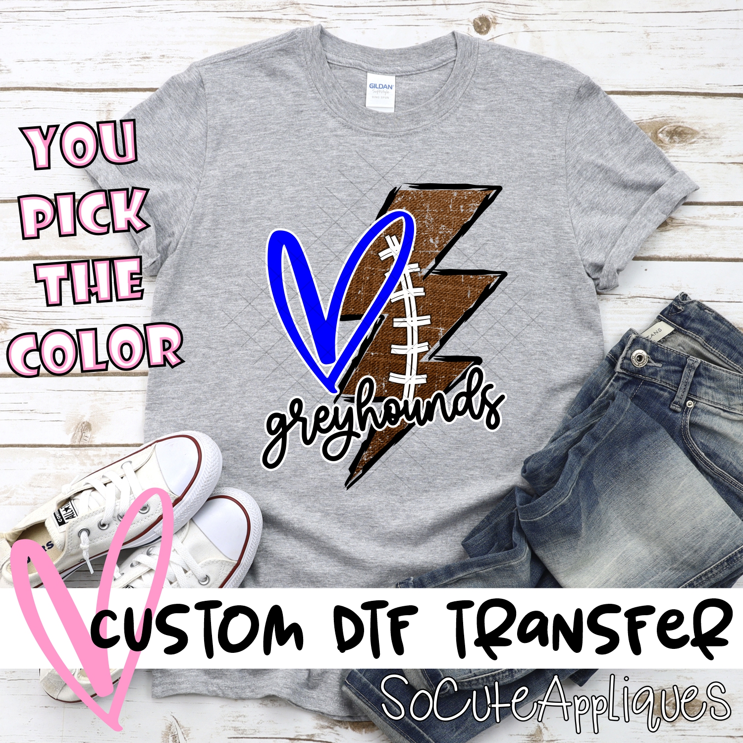 CUSTOM Greyhouonds football lightning bolt heart *DTF* Transfer