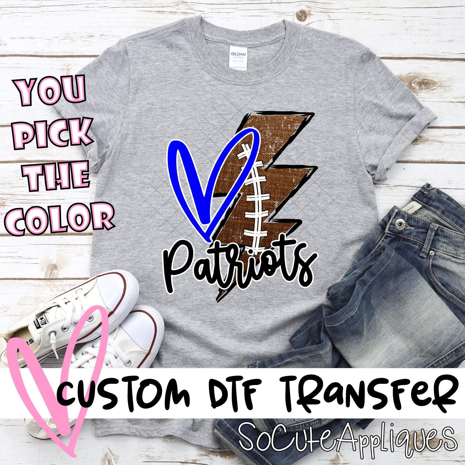 CUSTOM Patriots football lightning bolt heart *DTF* Transfer