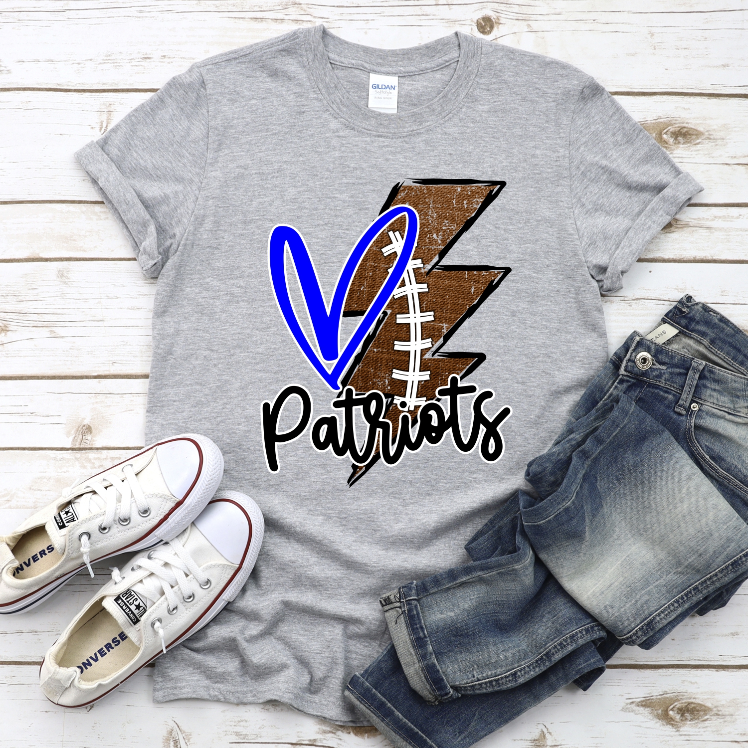 CUSTOM Patriots football lightning bolt heart *DTF* Transfer - Image 2