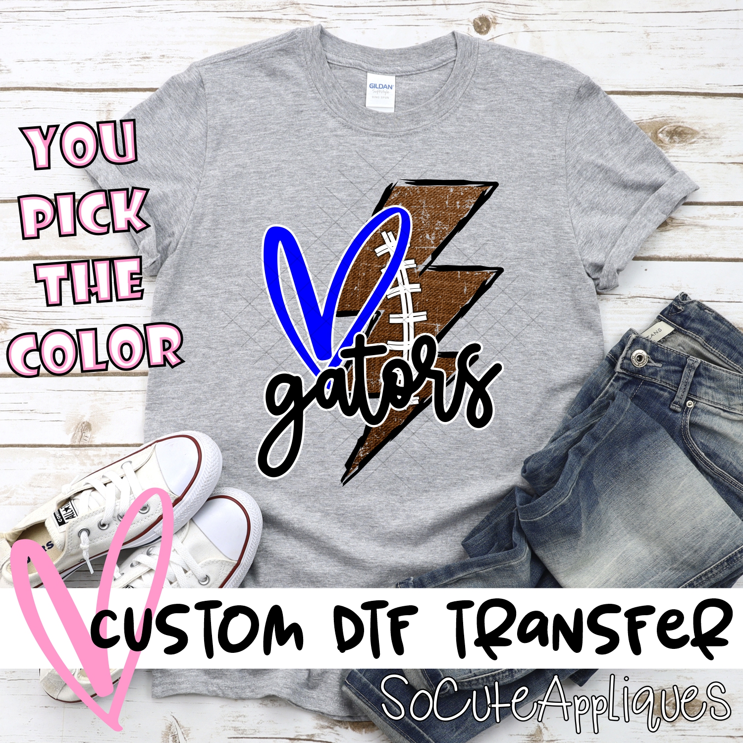 CUSTOM Gators football lightning bolt heart *DTF* Transfer