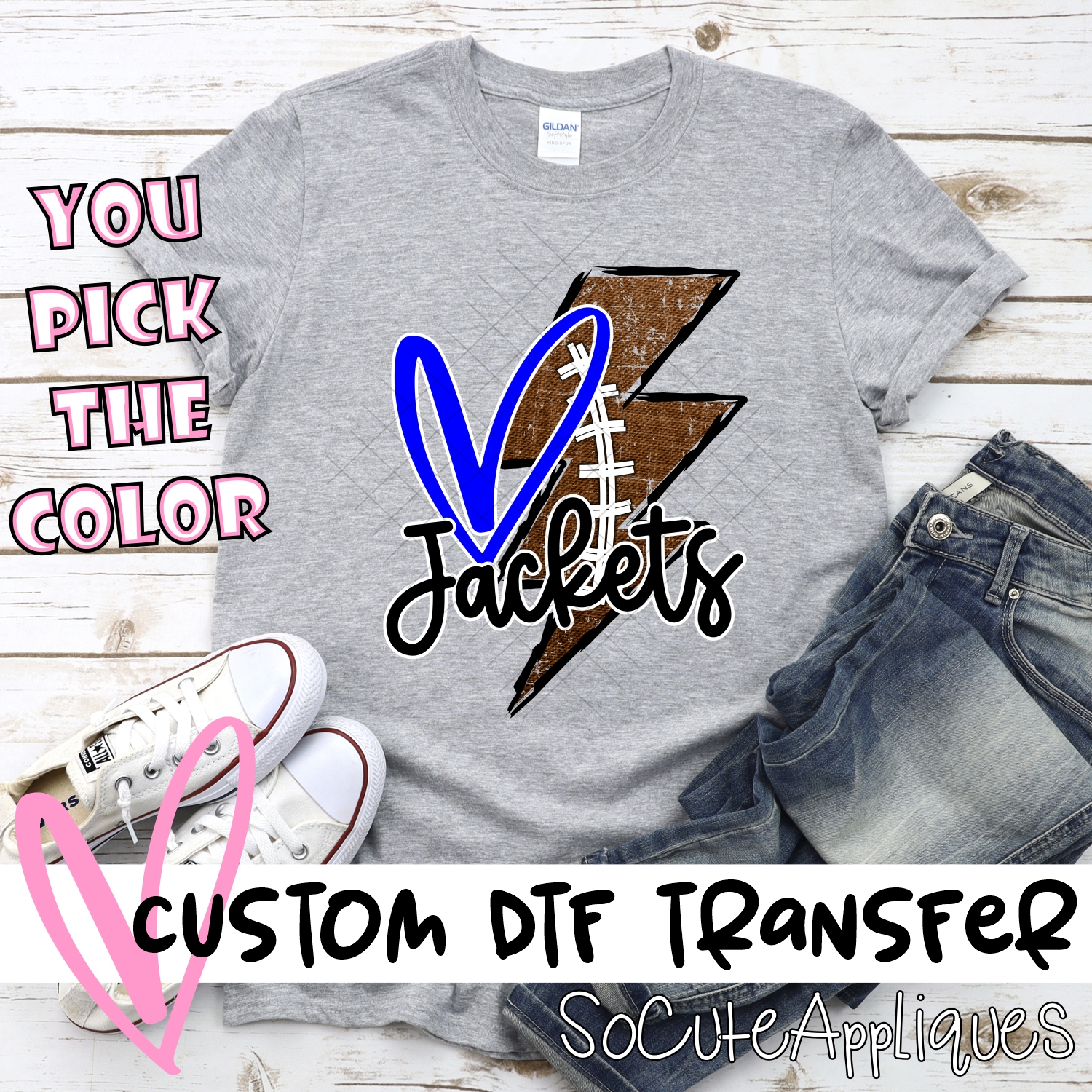 CUSTOM Jackets football lightning bolt heart *DTF* Transfer