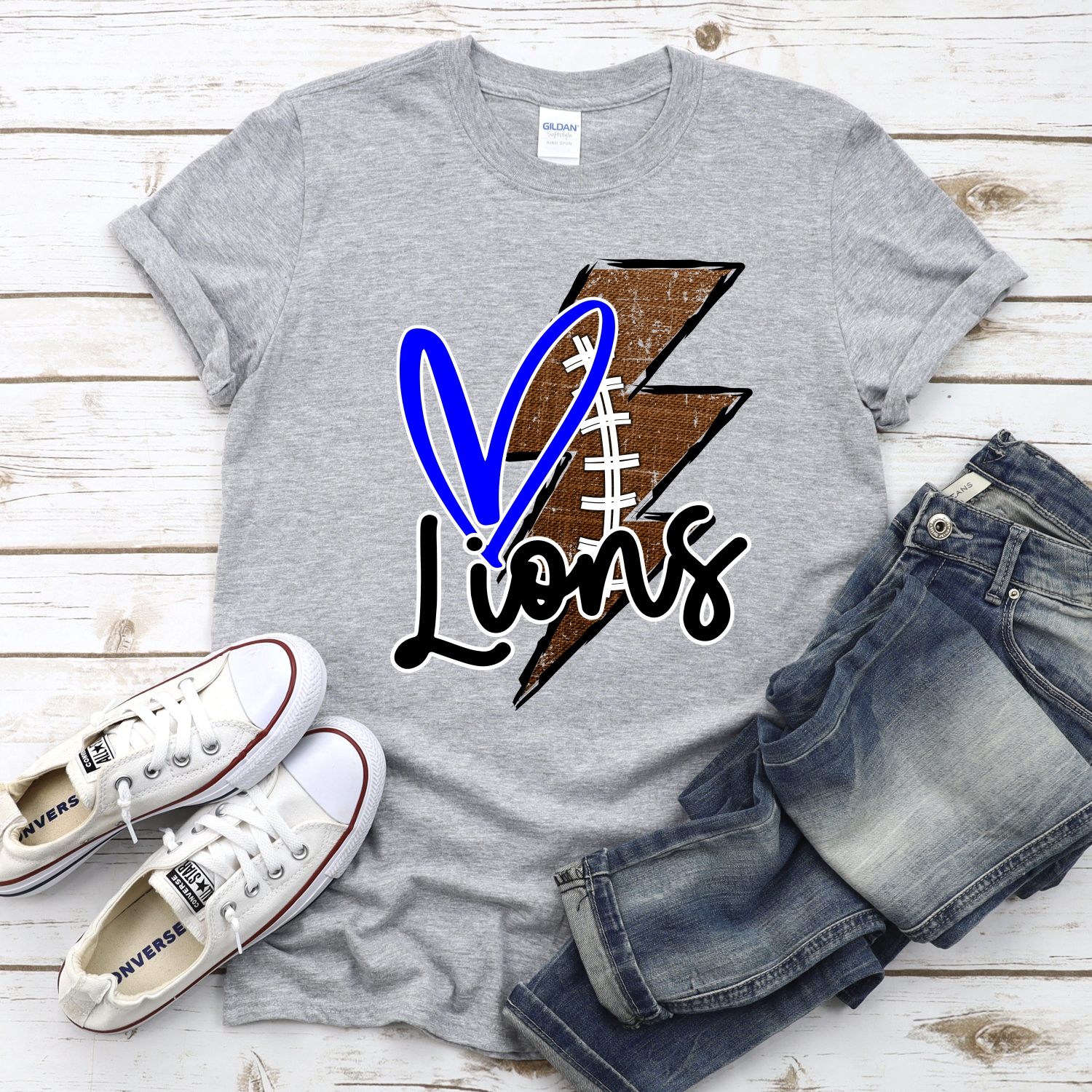CUSTOM Lions football lightning bolt heart *DTF* Transfer - Image 2