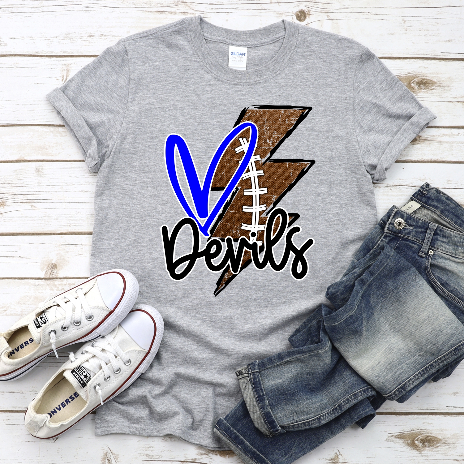 CUSTOM Devils football lightning bolt heart *DTF* Transfer - Image 2
