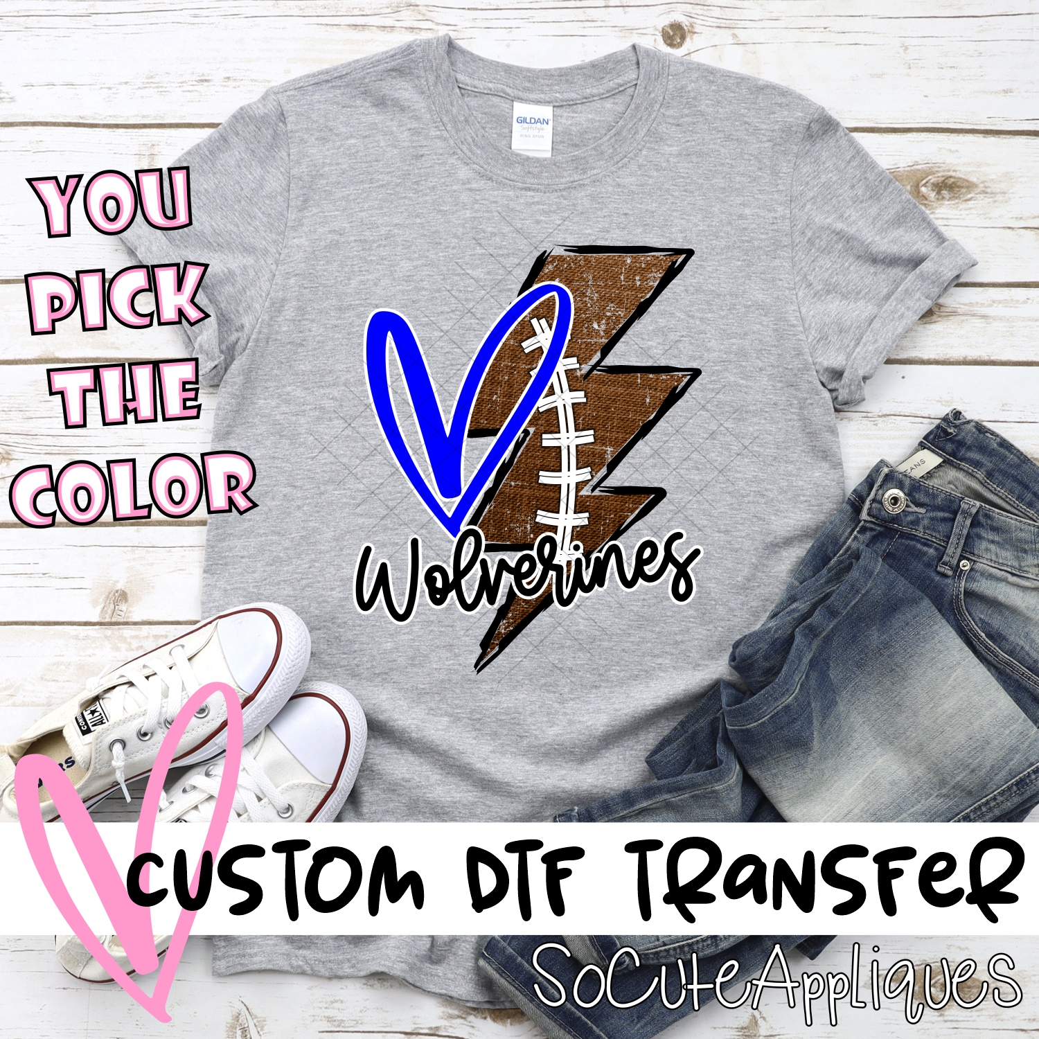 CUSTOM Wolverines football lightning bolt heart *DTF* Transfer