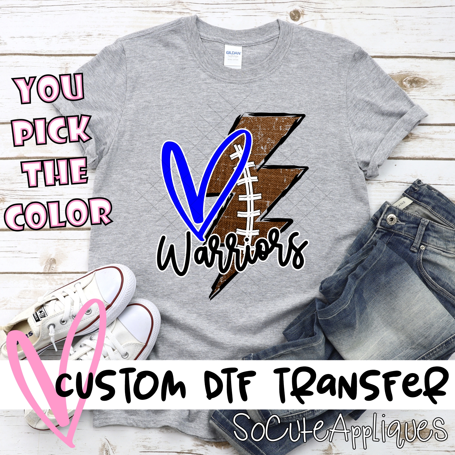 CUSTOM Warriors football lightning bolt heart *DTF* Transfer