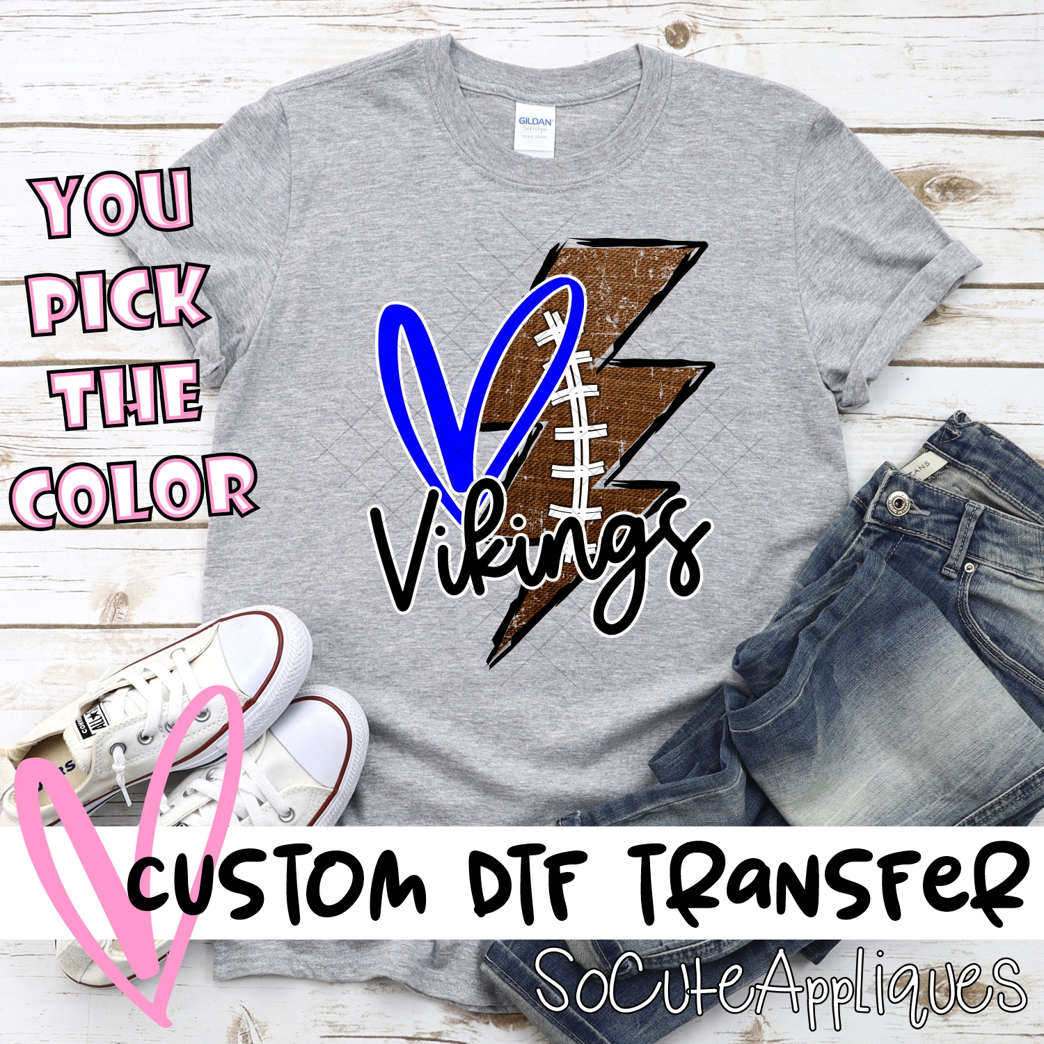 CUSTOM Spartans football lightning bolt heart *DTF* Transfer