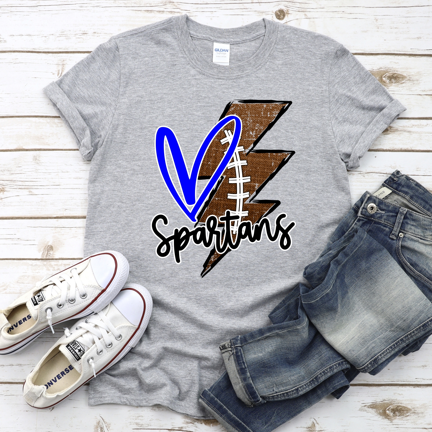 CUSTOM Spartans football lightning bolt heart *DTF* Transfer - Image 2