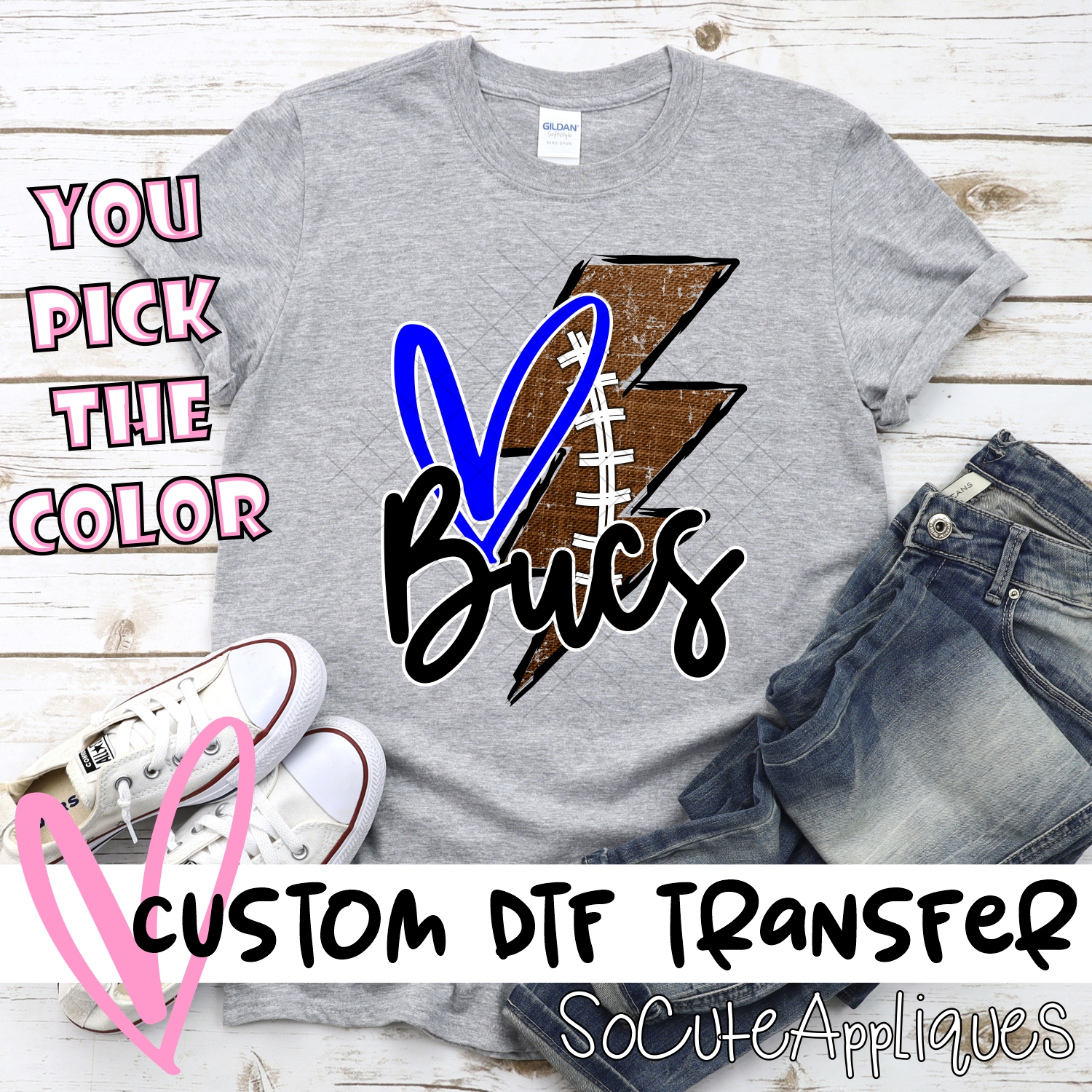 CUSTOM Bucs football lightning bolt heart *DTF* Transfer