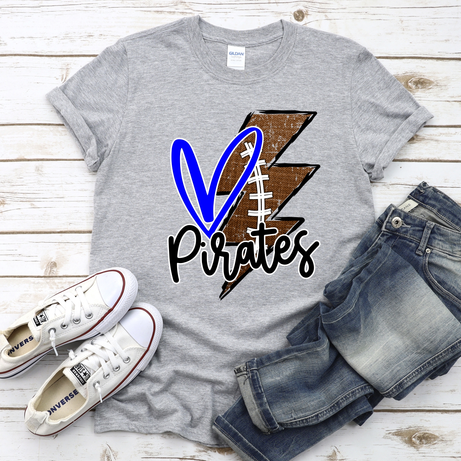 CUSTOM Pirates football lightning bolt heart *DTF* Transfer - Image 2