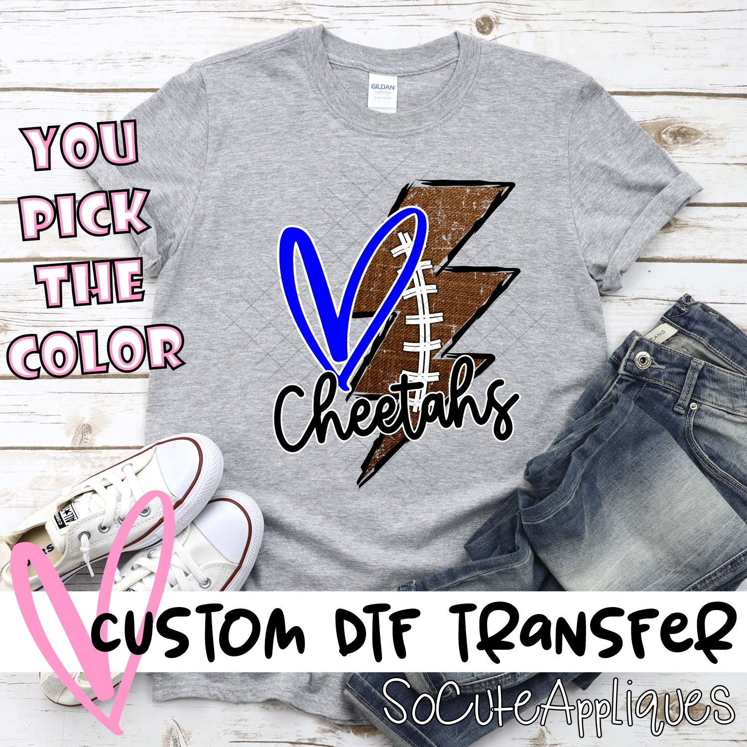 CUSTOM Cheetahs football lightning bolt heart *DTF* Transfer