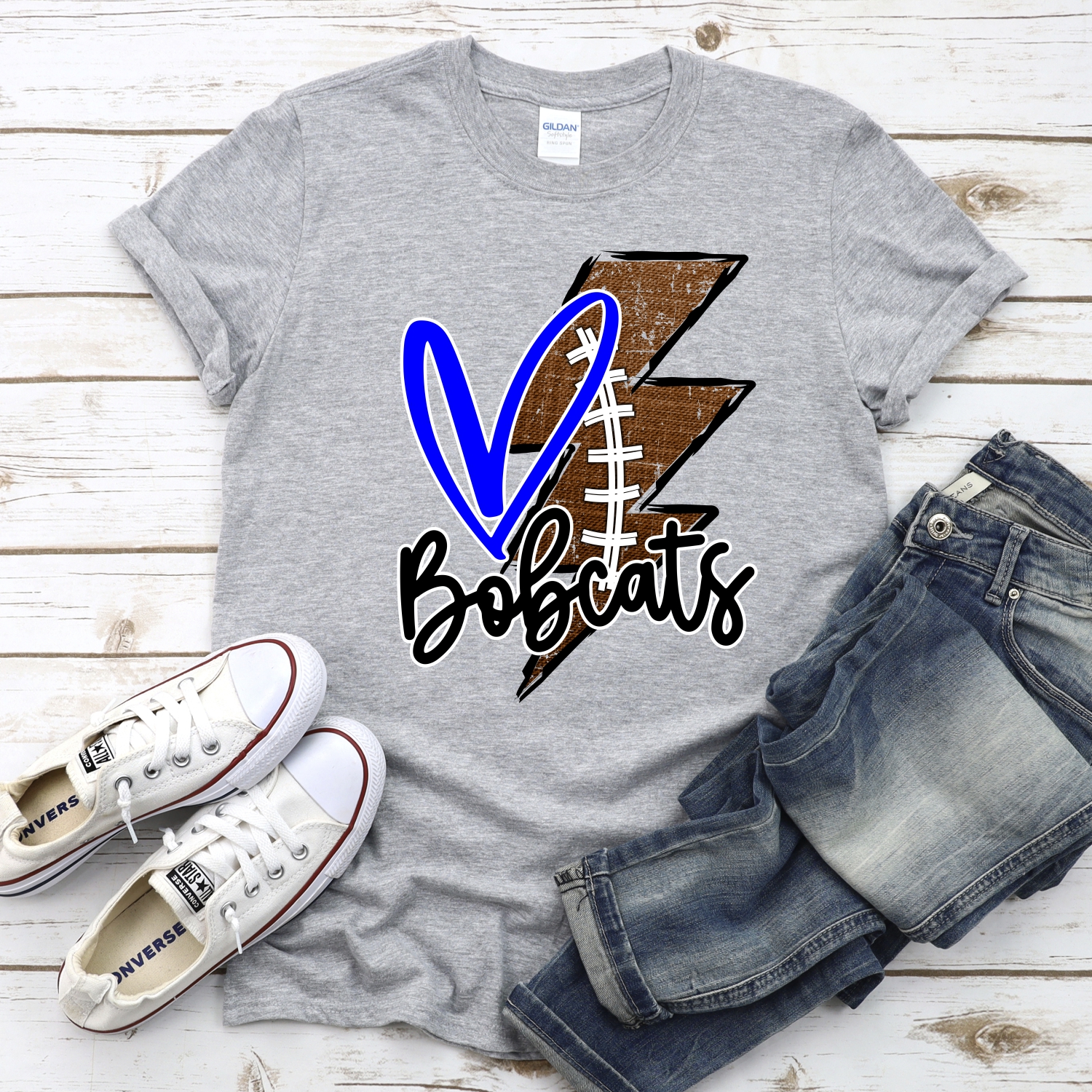 CUSTOM Bobcats football lightning bolt heart *DTF* Transfer - Image 2