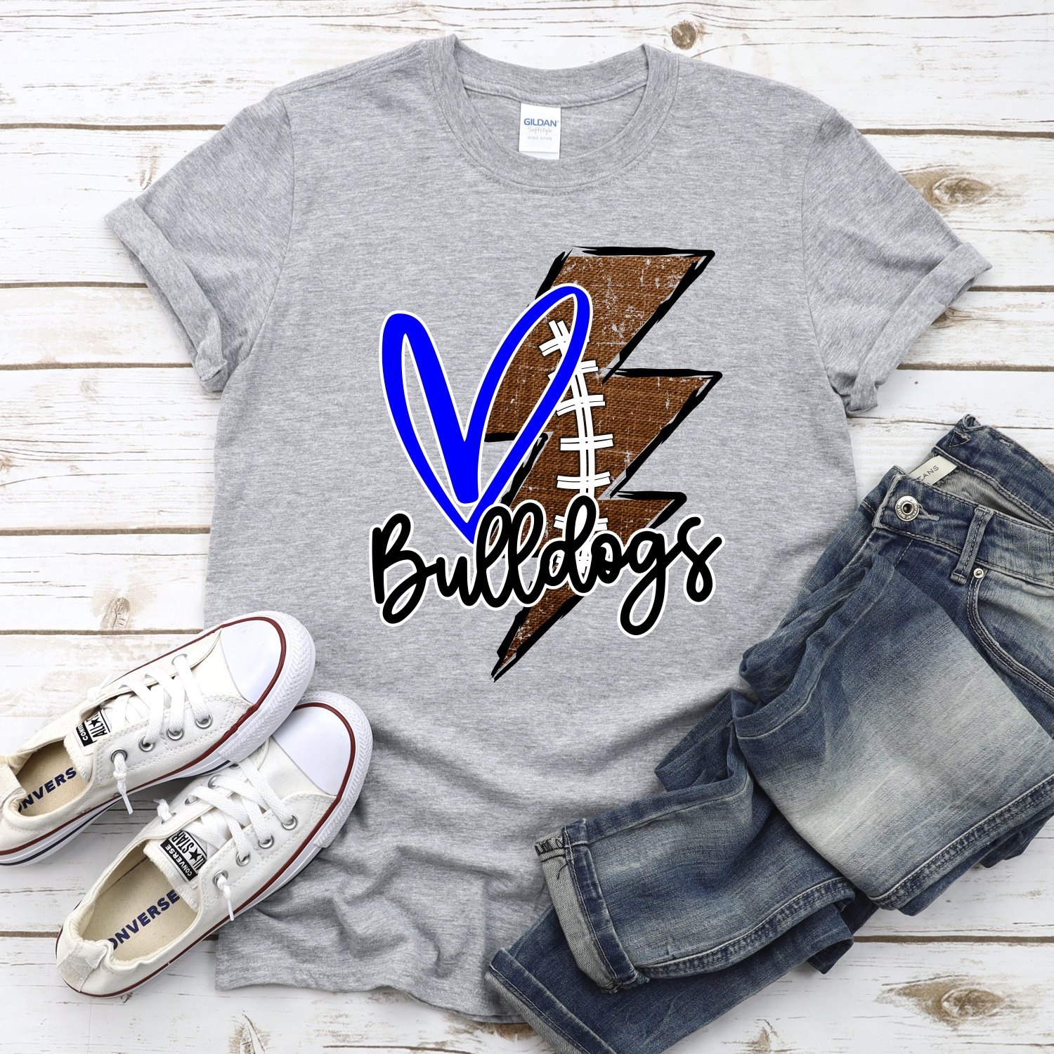 CUSTOM Bulldogs football lightning bolt heart *DTF* Transfer - Image 2