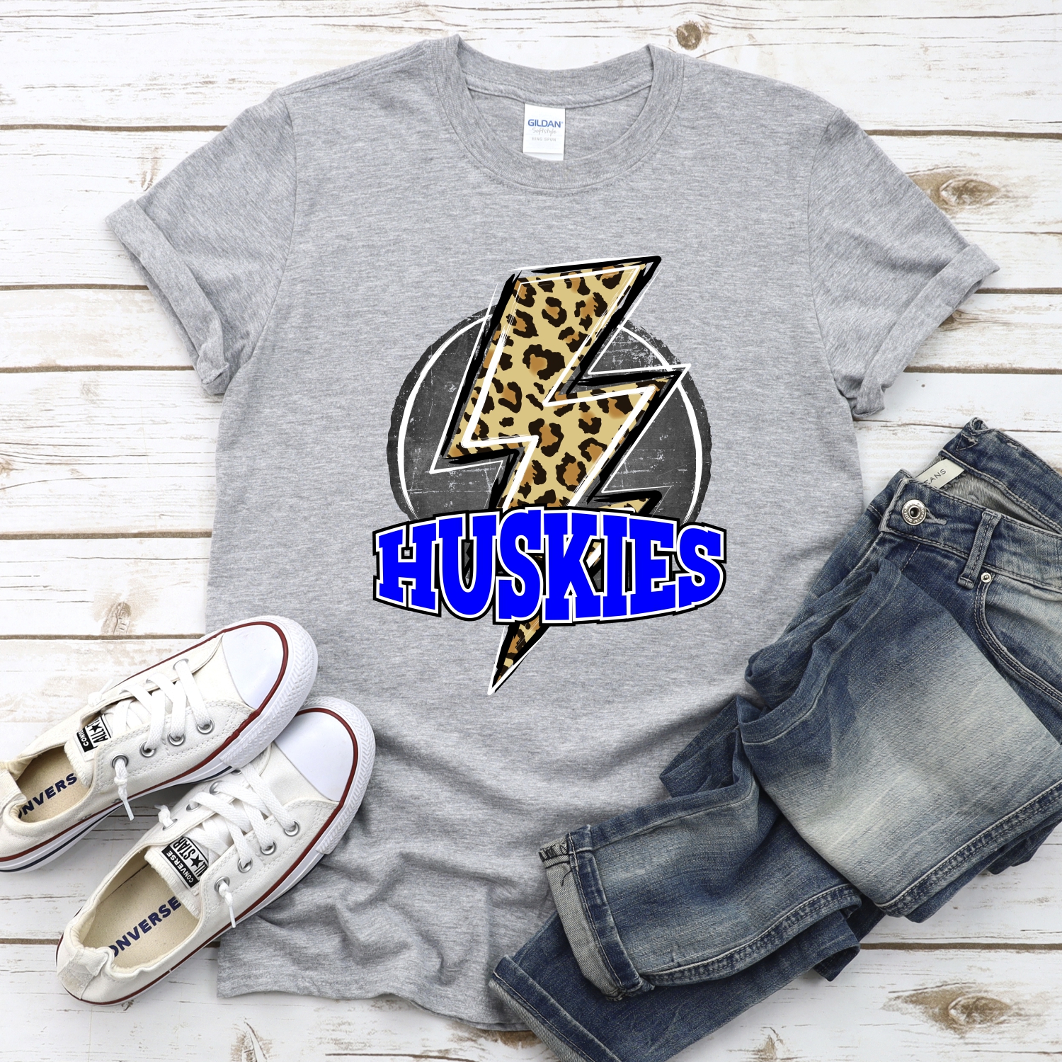 CUSTOM Huskies Leopard lightning bolt on black circle *DTF Transfer - Image 2