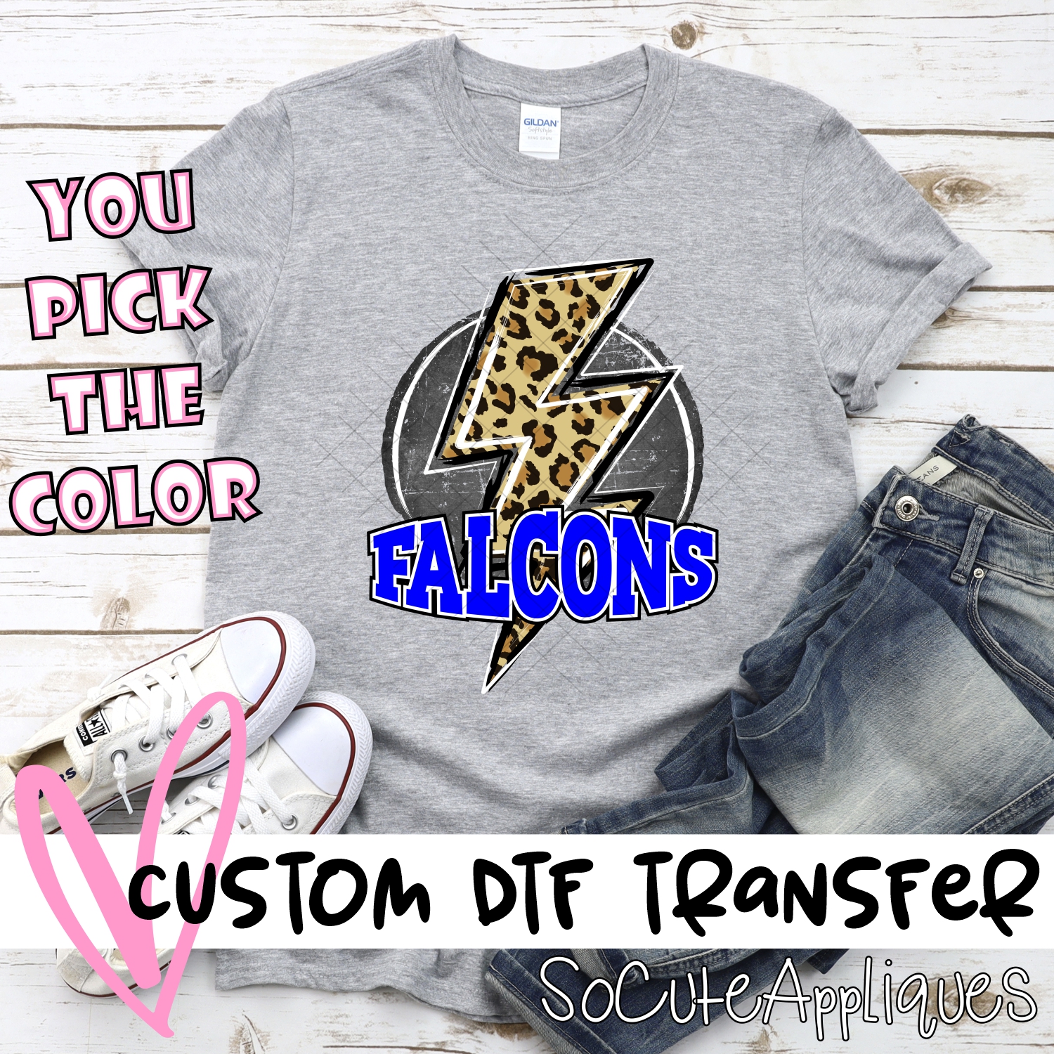 CUSTOM  Falcons Leopard lightning bolt on black circle *DTF Transfer
