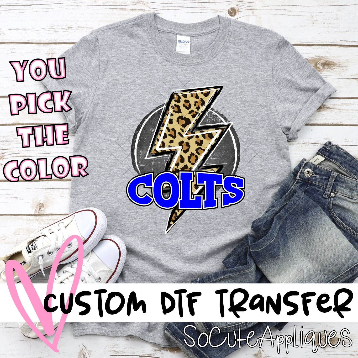 CUSTOM  Colts Leopard lightning bolt on black circle *DTF Transfer