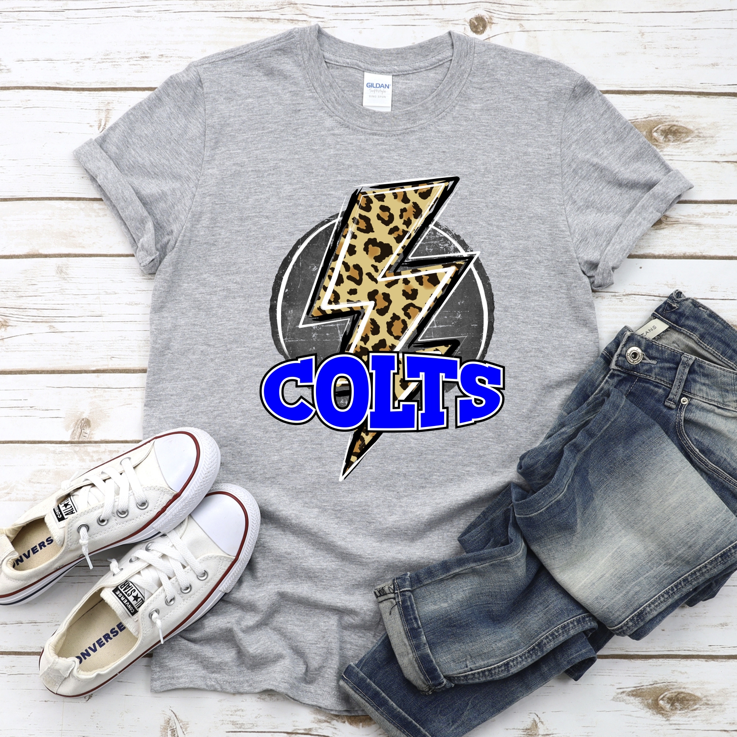 CUSTOM Colts Leopard lightning bolt on black circle *DTF Transfer - Image 2