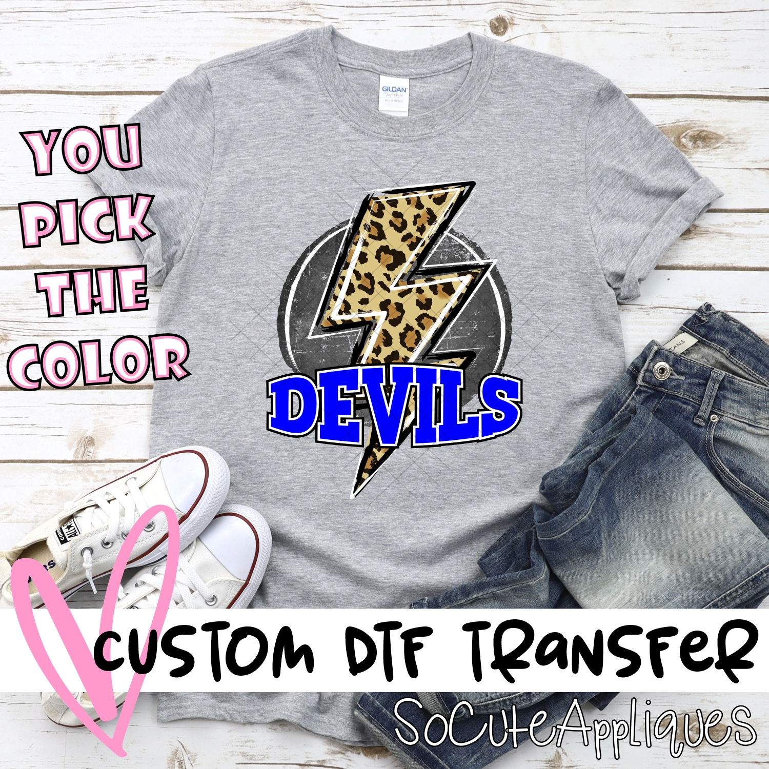 CUSTOM  Devils Leopard lightning bolt on black circle *DTF Transfer