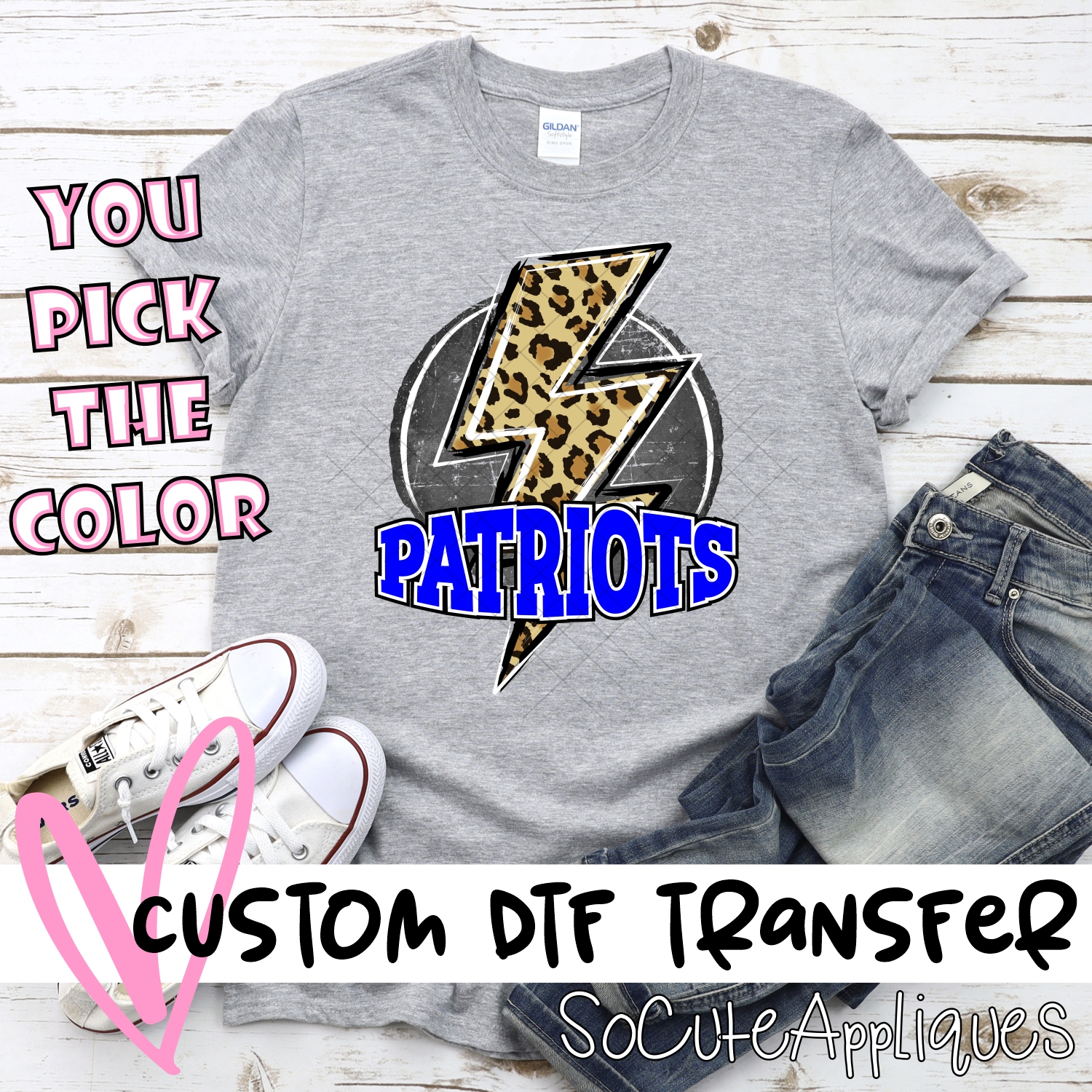 CUSTOM  Patriots Leopard lightning bolt on black circle *DTF Transfer