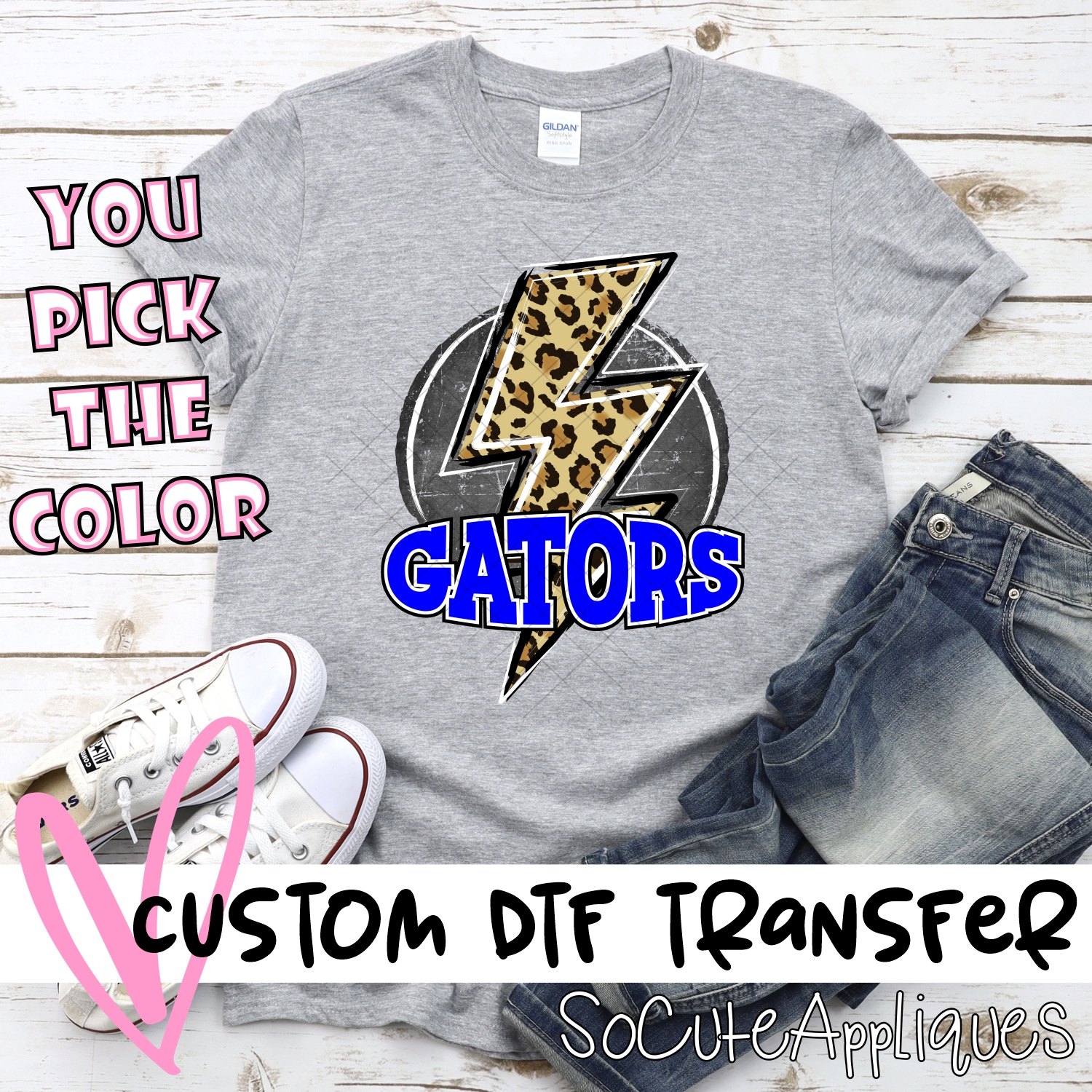 CUSTOM  Gators Leopard lightning bolt on black circle *DTF Transfer