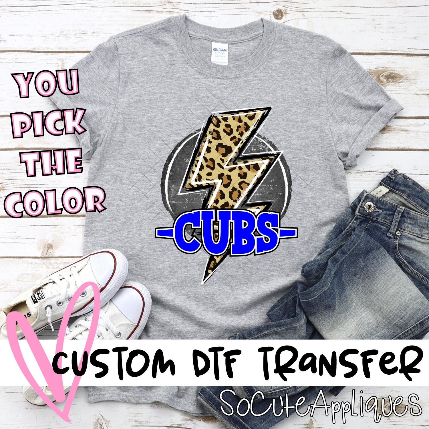 CUSTOM Cubs Leopard lightning bolt on black circle *DTF Transfer –