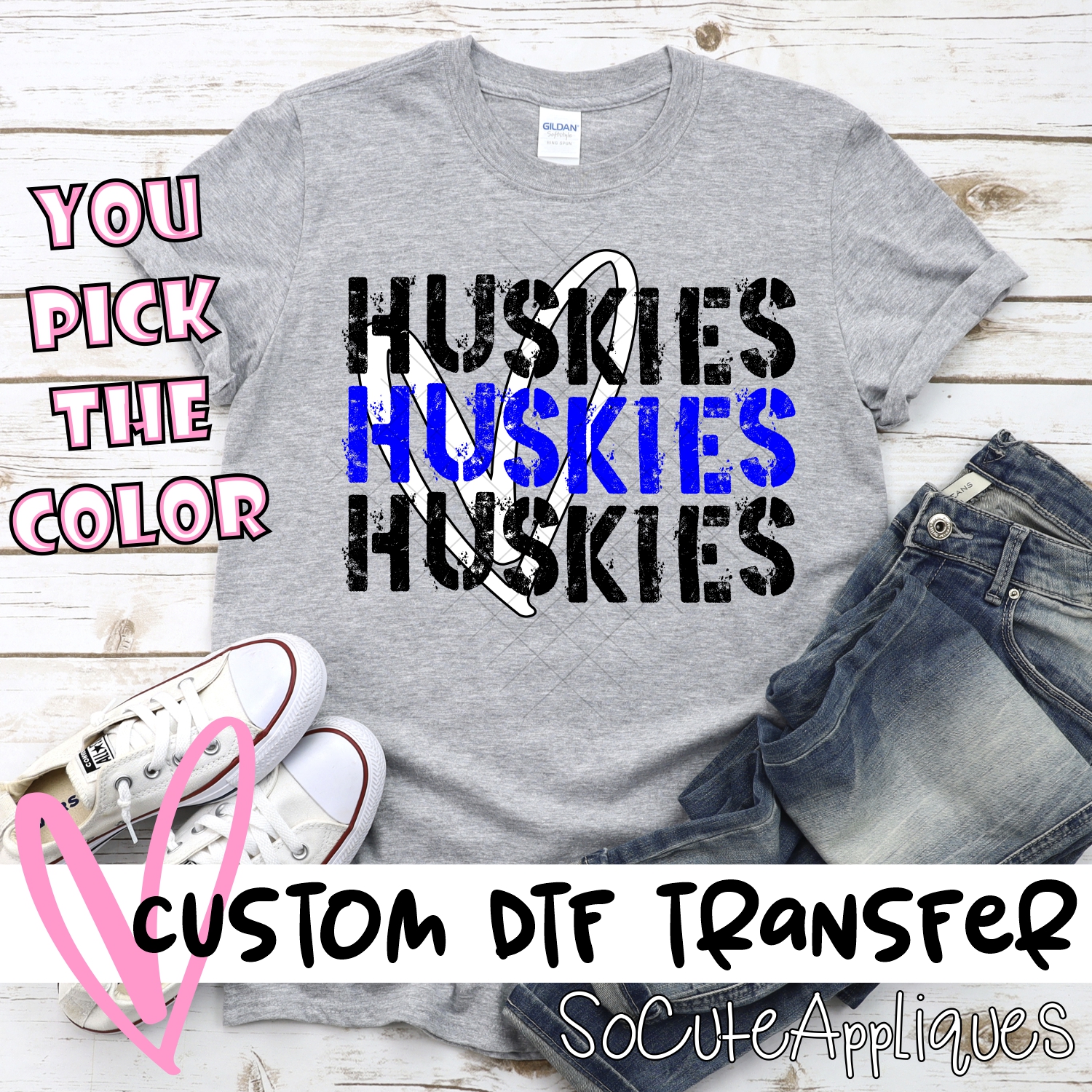 CUSTOM Huskies Stacked with heart *DTF* Transfer