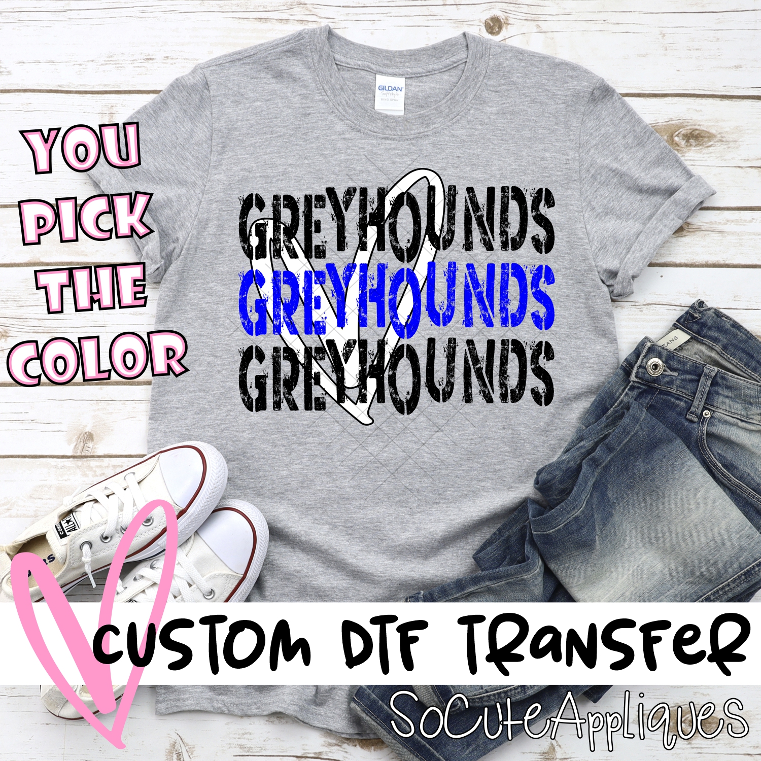 CUSTOM Greyhounds Stacked with heart *DTF* Transfer