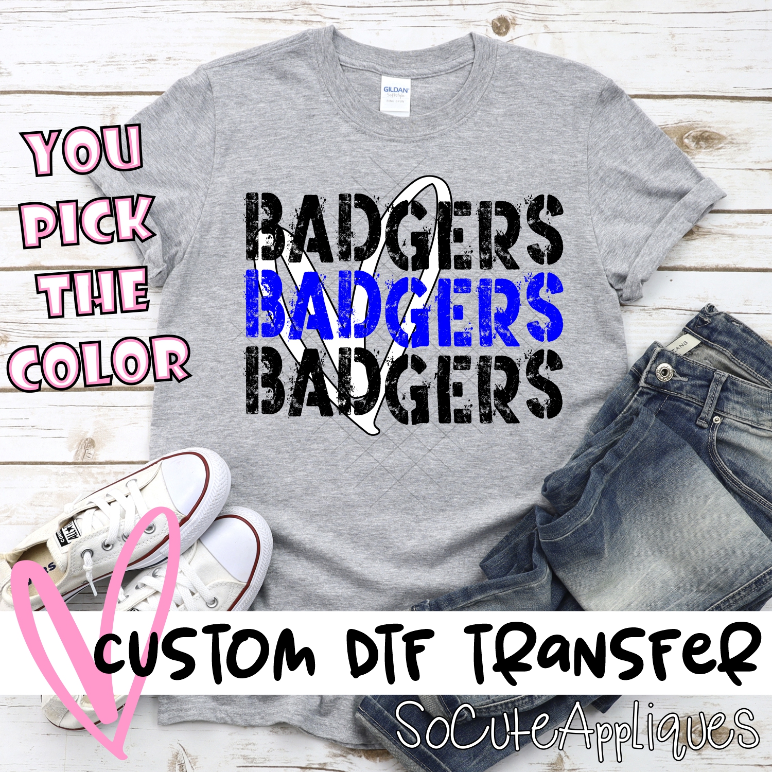CUSTOM Badgers Stacked with heart *DTF* Transfer