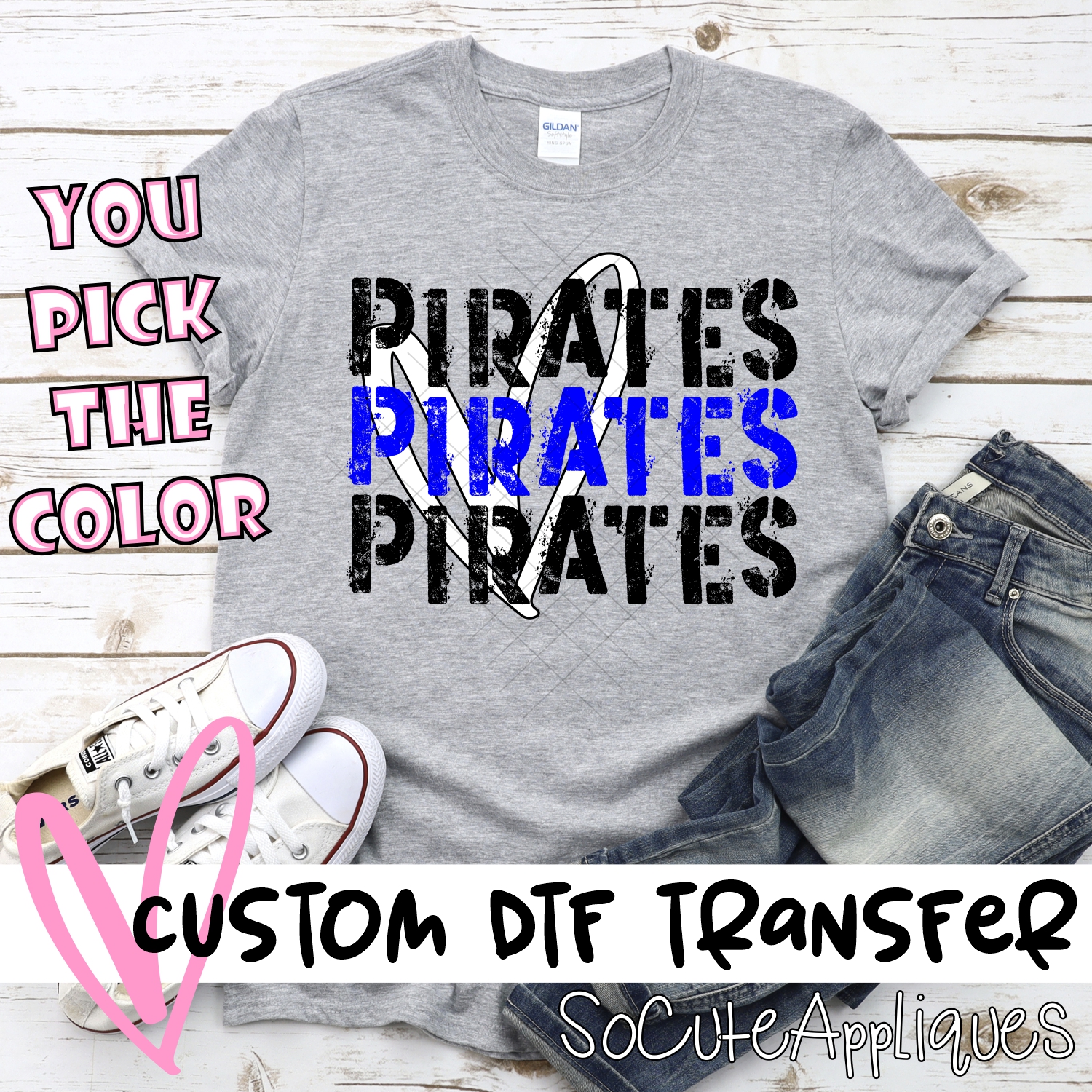 CUSTOM Pirates Stacked with heart *DTF* Transfer