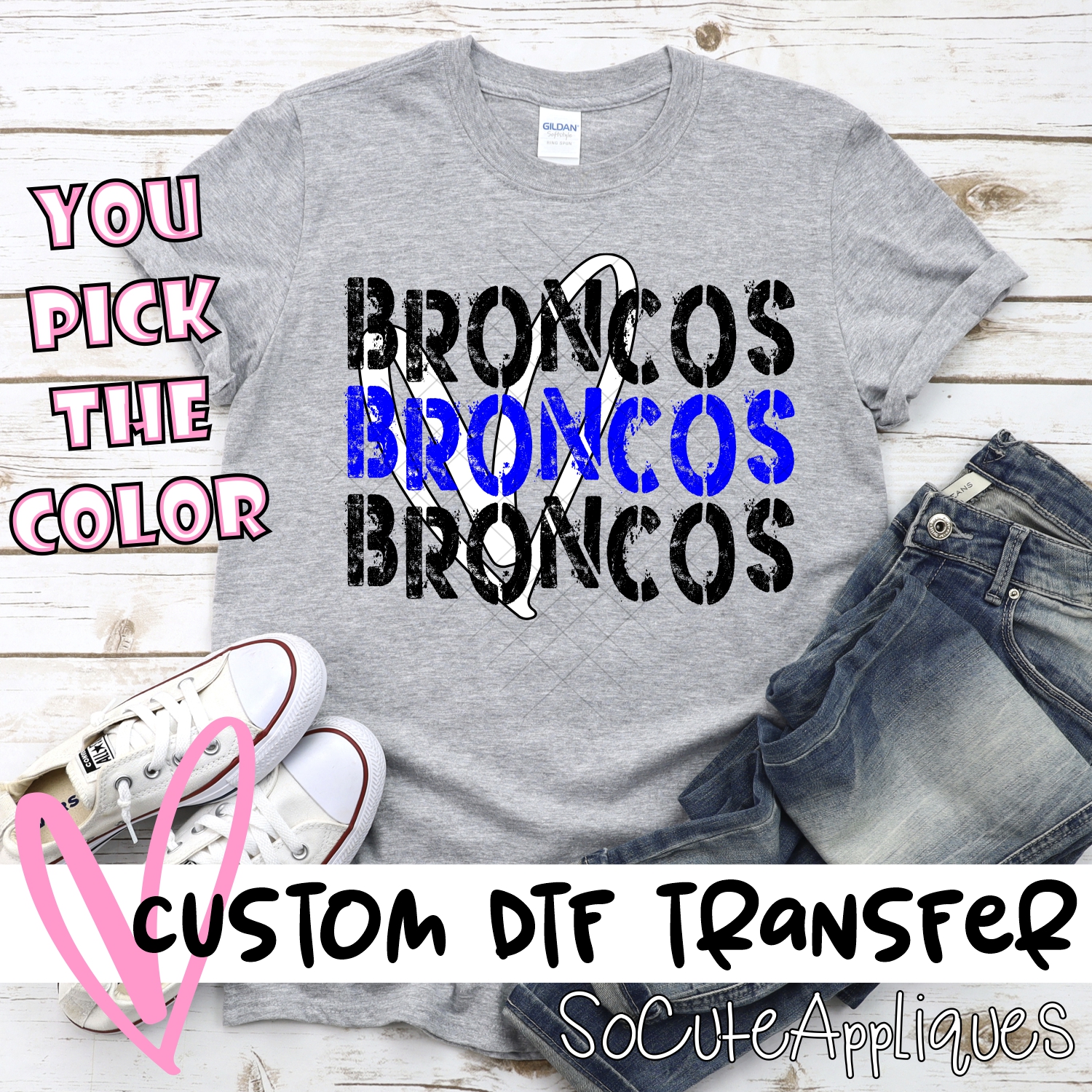 CUSTOM Broncos Stacked with heart *DTF* Transfer