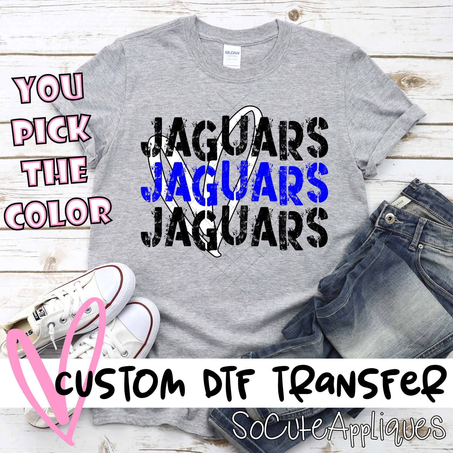 CUSTOM Jaguars Stacked with heart *DTF* Transfer
