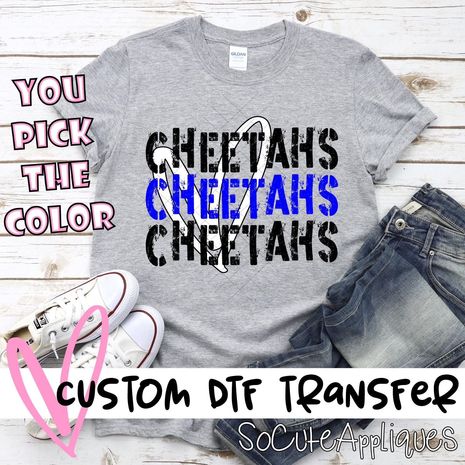 CUSTOM Cheetahs Stacked with heart *DTF* Transfer