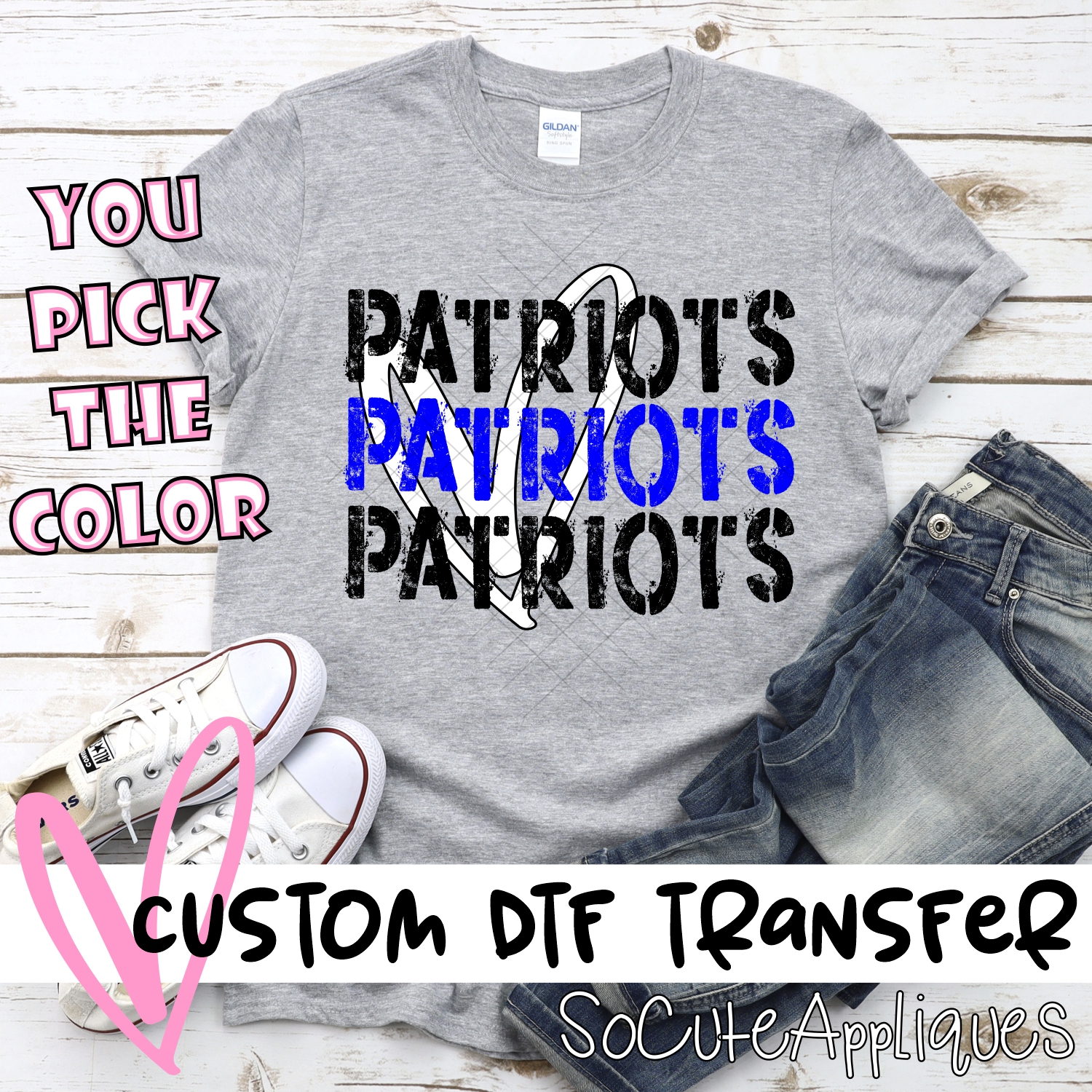 CUSTOM Patriots Stacked with heart *DTF* Transfer