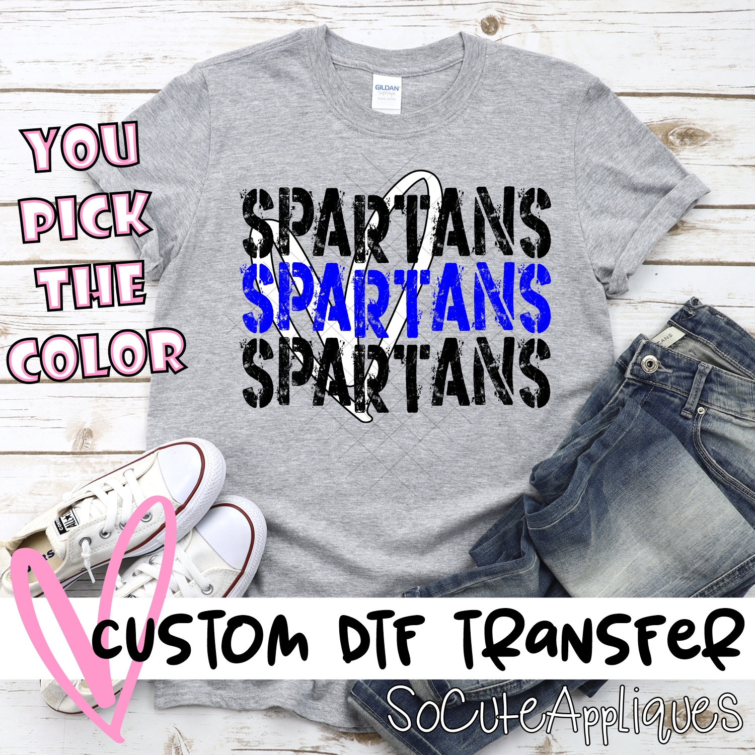 CUSTOM Spartans Stacked with heart *DTF* Transfer