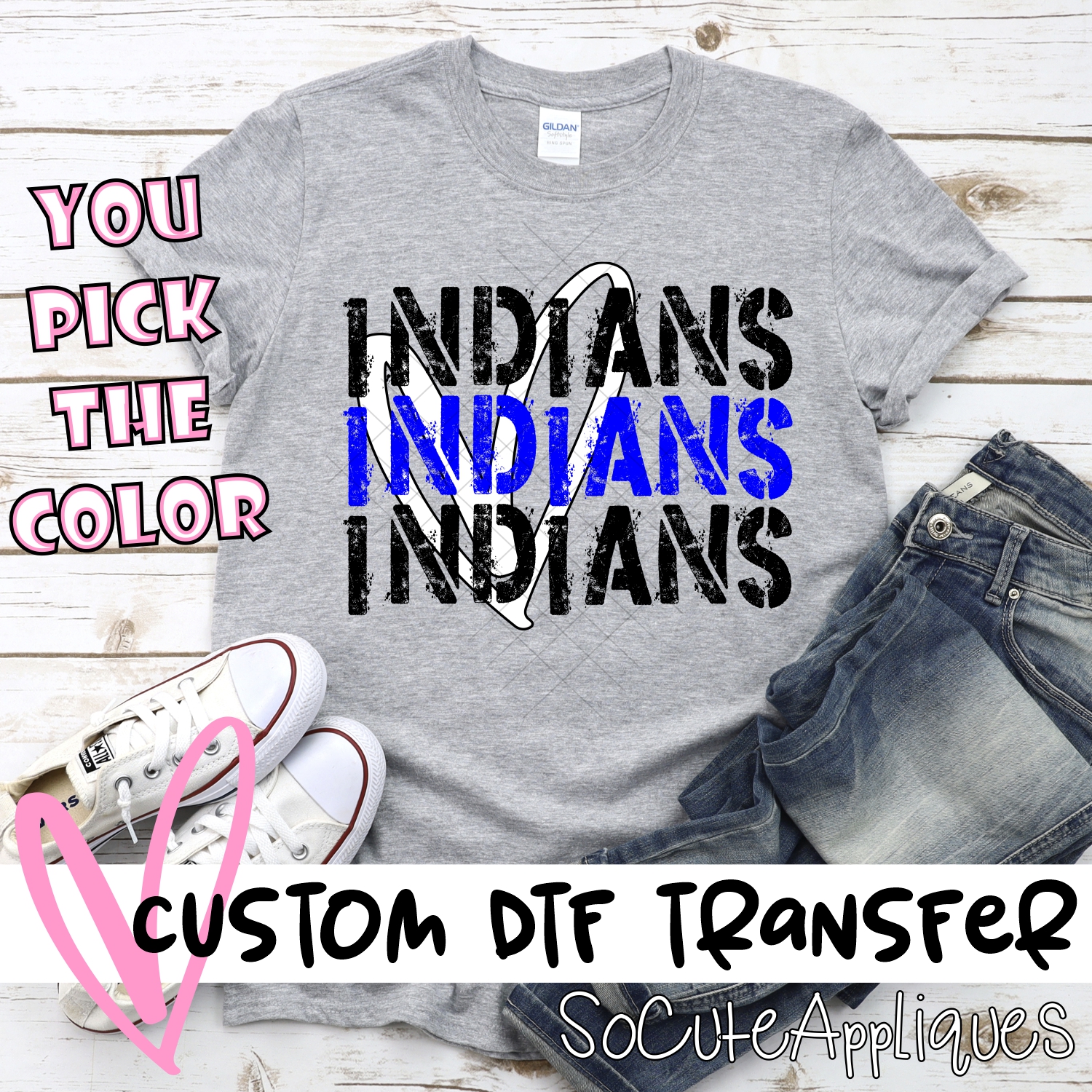 CUSTOM Indians Stacked with heart *DTF* Transfer