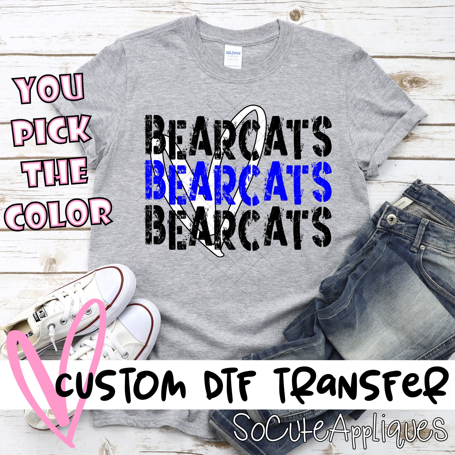 CUSTOM Bearcats Stacked with heart *DTF* Transfer