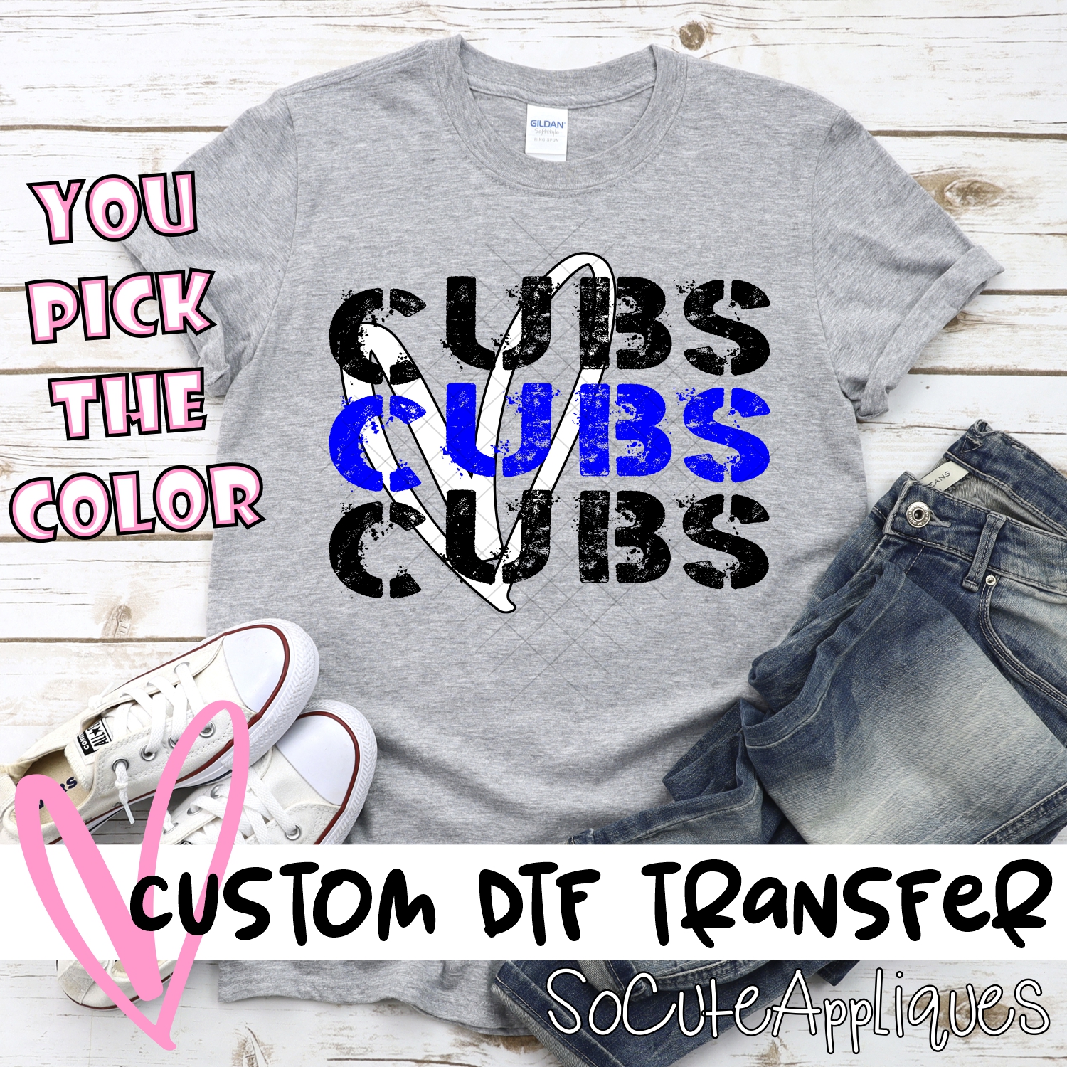 CUSTOM Cubs Stacked with heart *DTF* Transfer